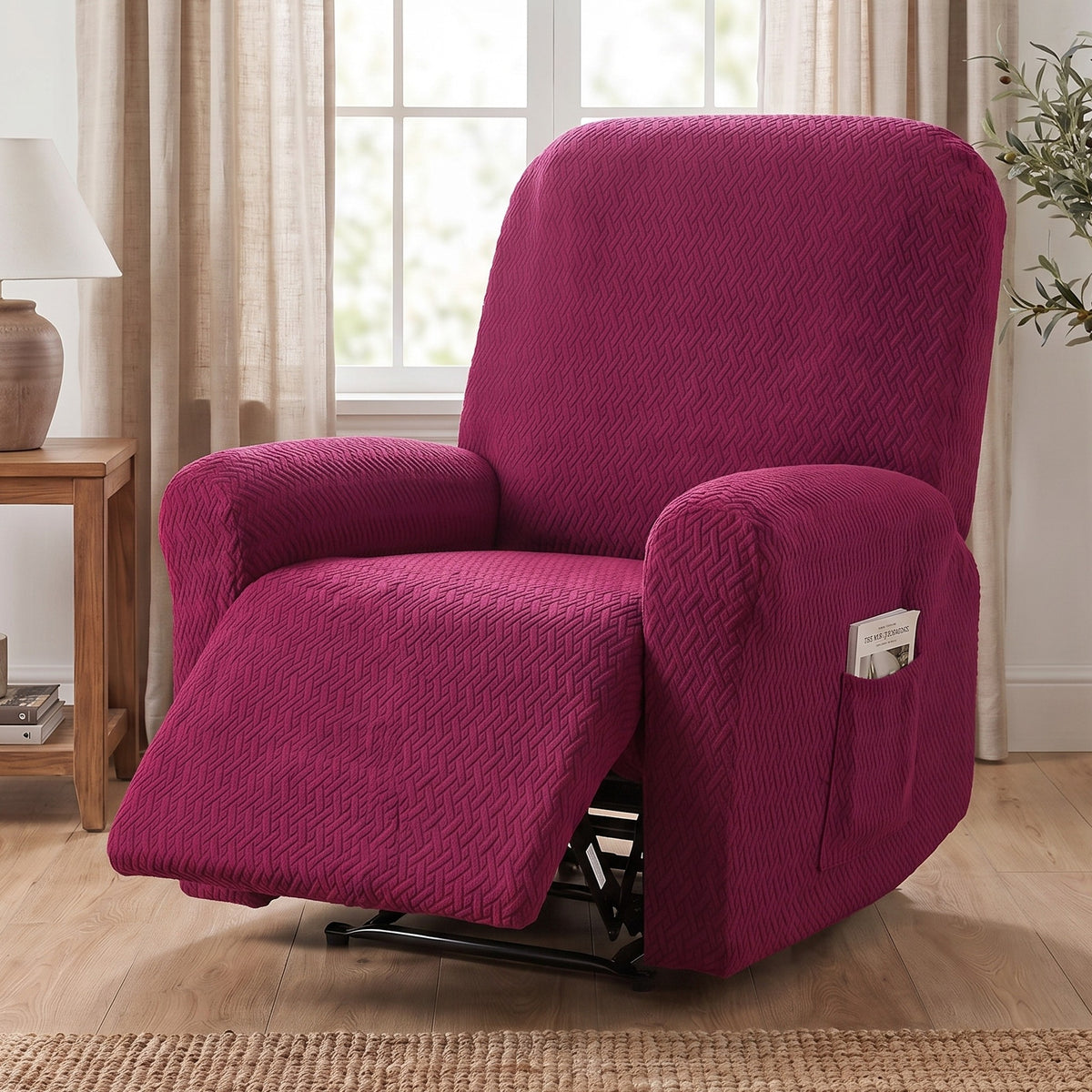 Recliner Chair Cover in Raspberry on a recliner