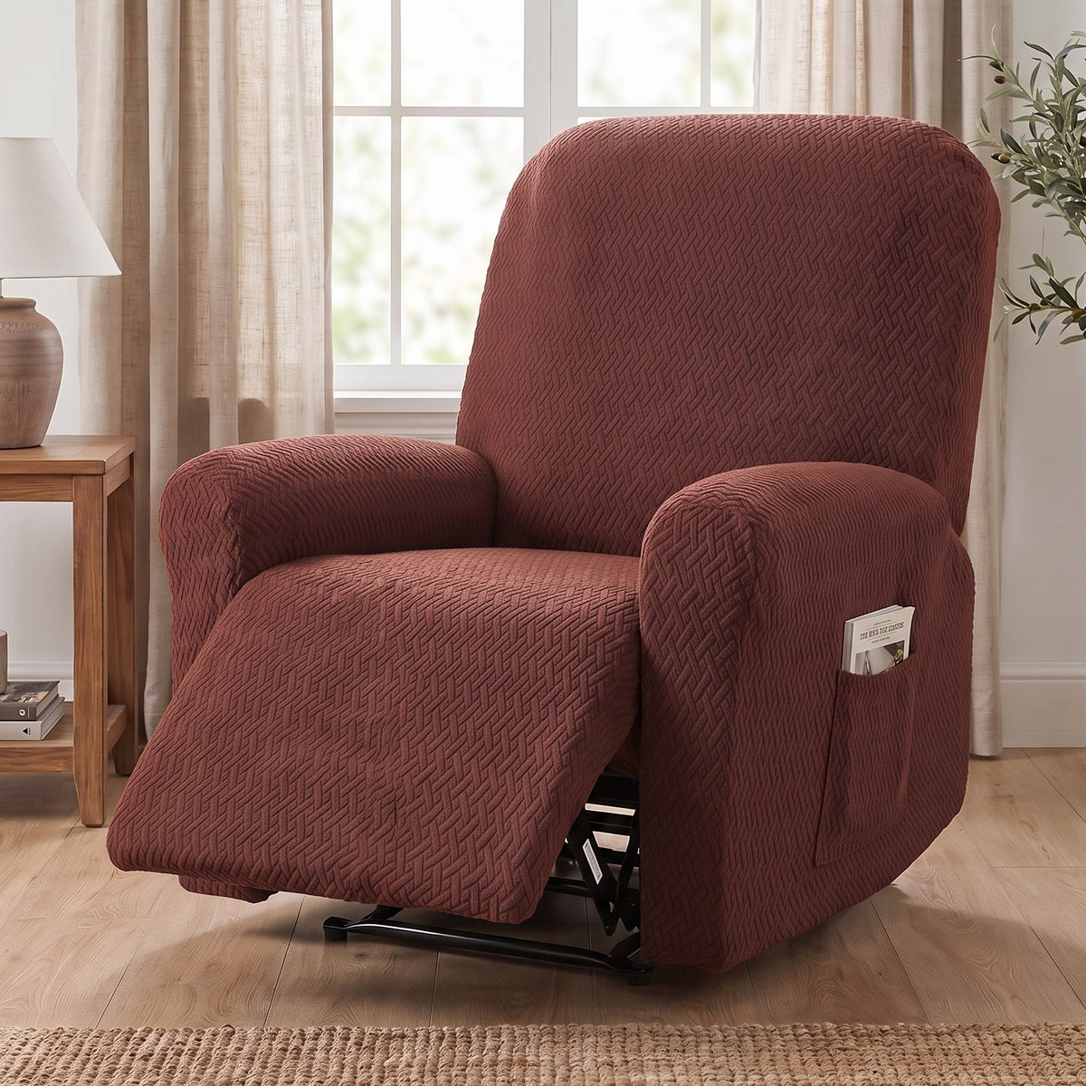 Recliner Chair Cover in Rust on a recliner