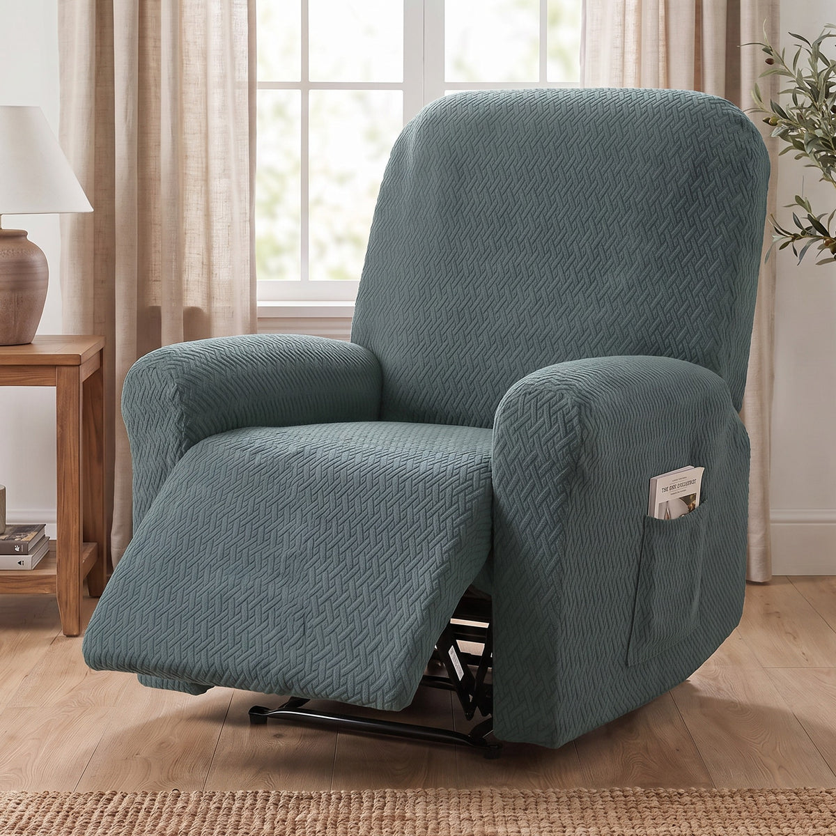 Recliner Chair Cover in Sage Green on a recliner