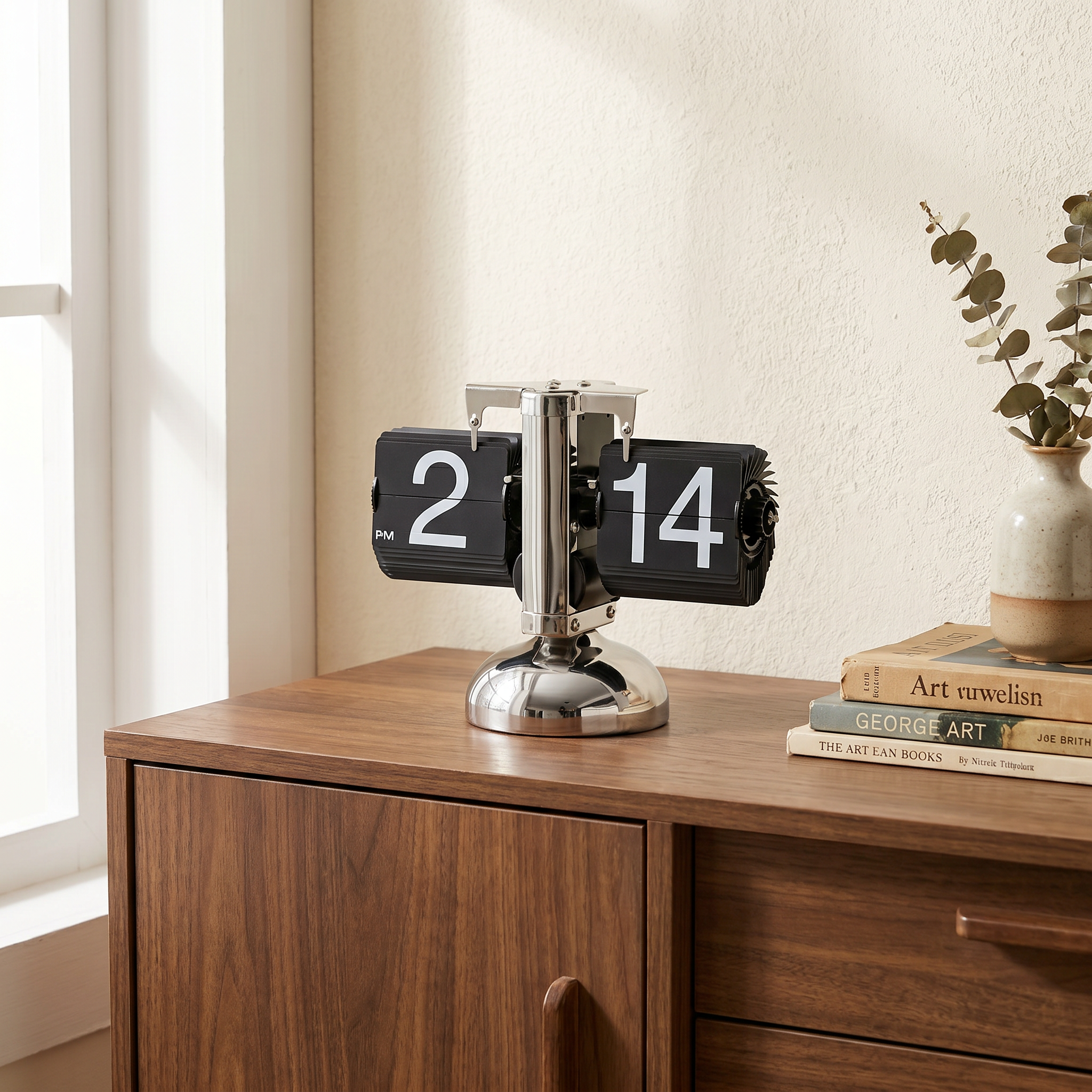 Retro Flip Clock, Stainless Steel, ABS and PVC, 12-Hour, Black or White