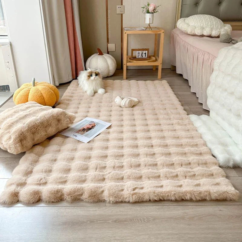 Scandinavian Faux Fur Rug, Anti-Slip Backing, 83 x 35 in