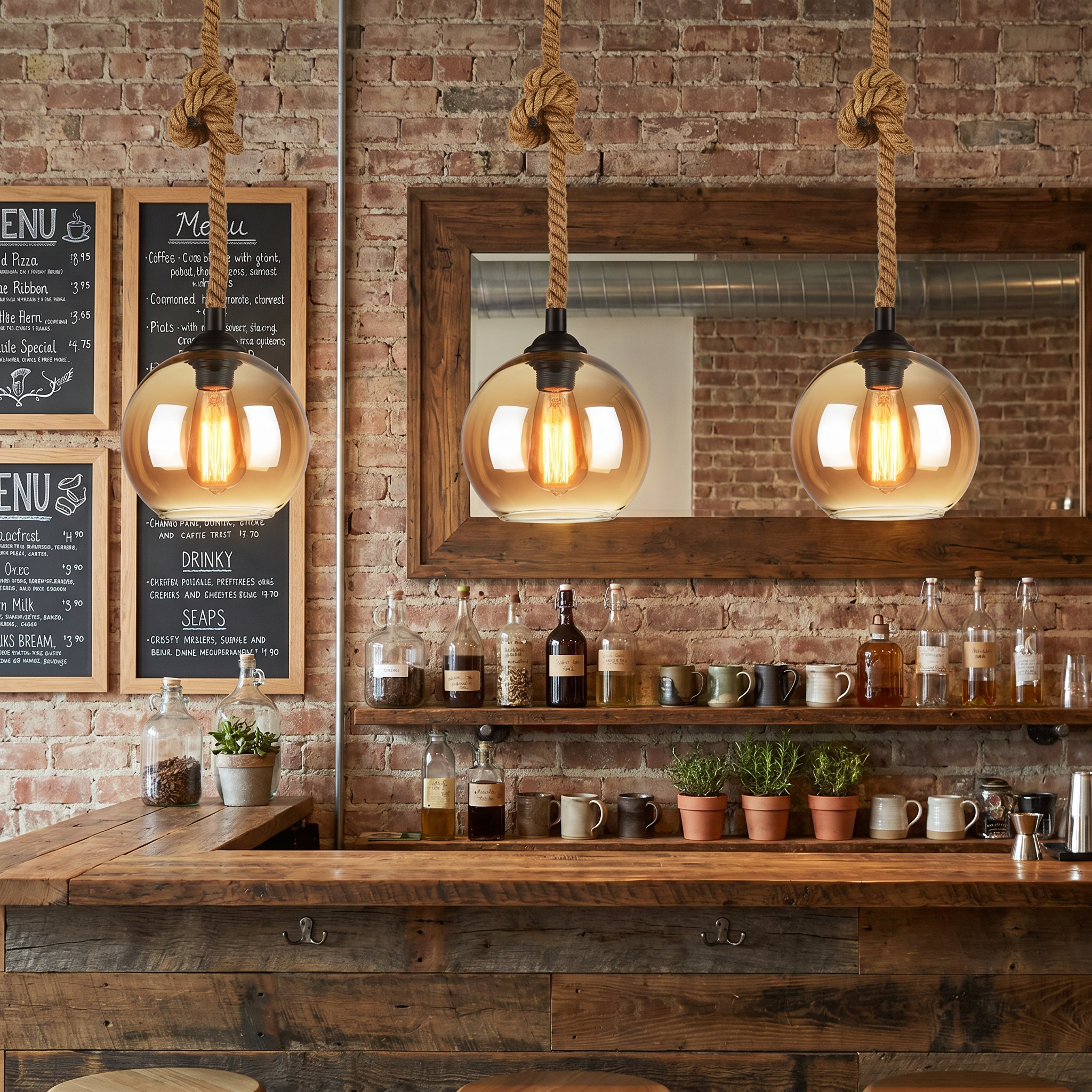 Rope Glass Globe Pendant Light, E26, Amber or Clear, Two Sizes, 100-240V