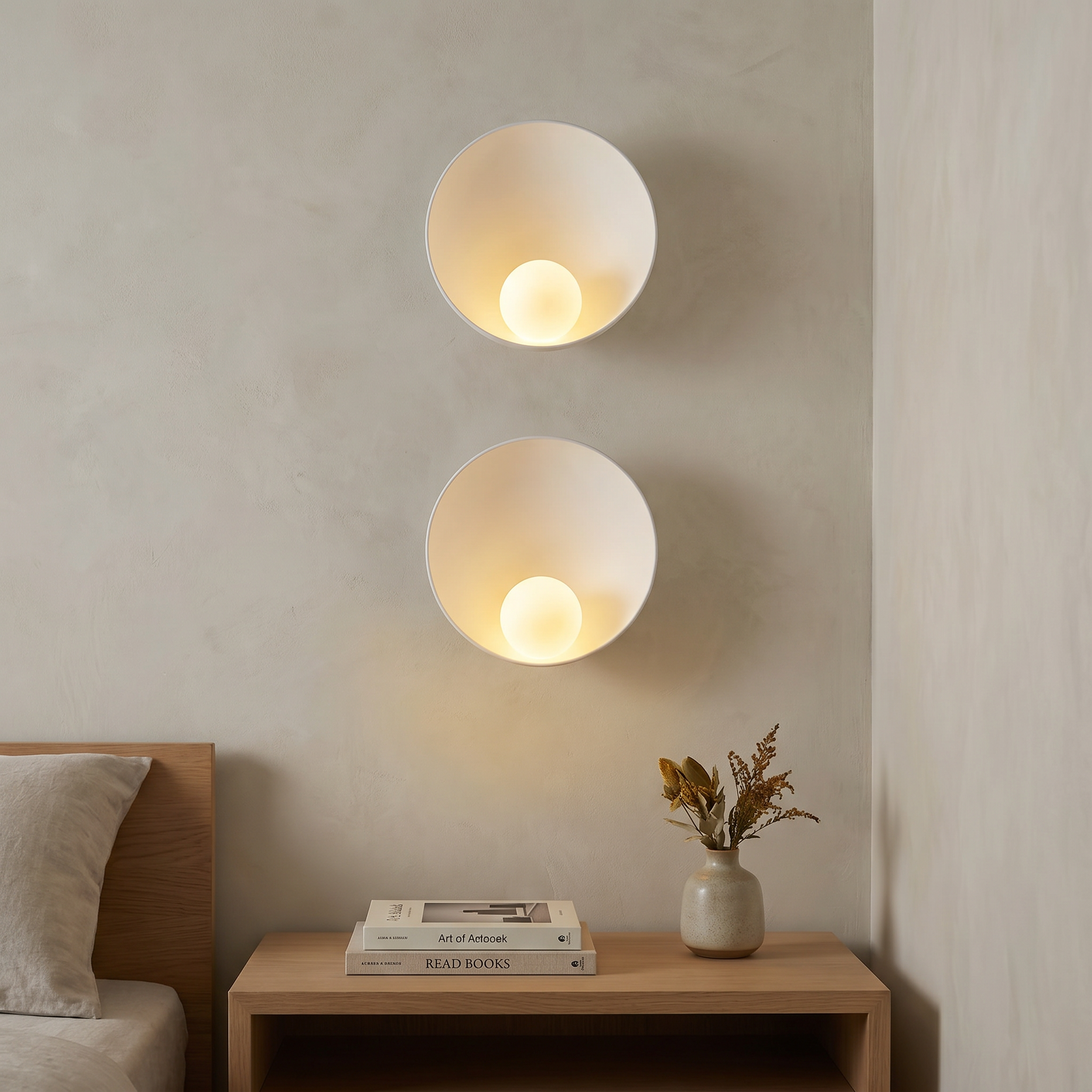 Round Iron Resin Wall Sconce, G4, White or Wood Color, 100-240V