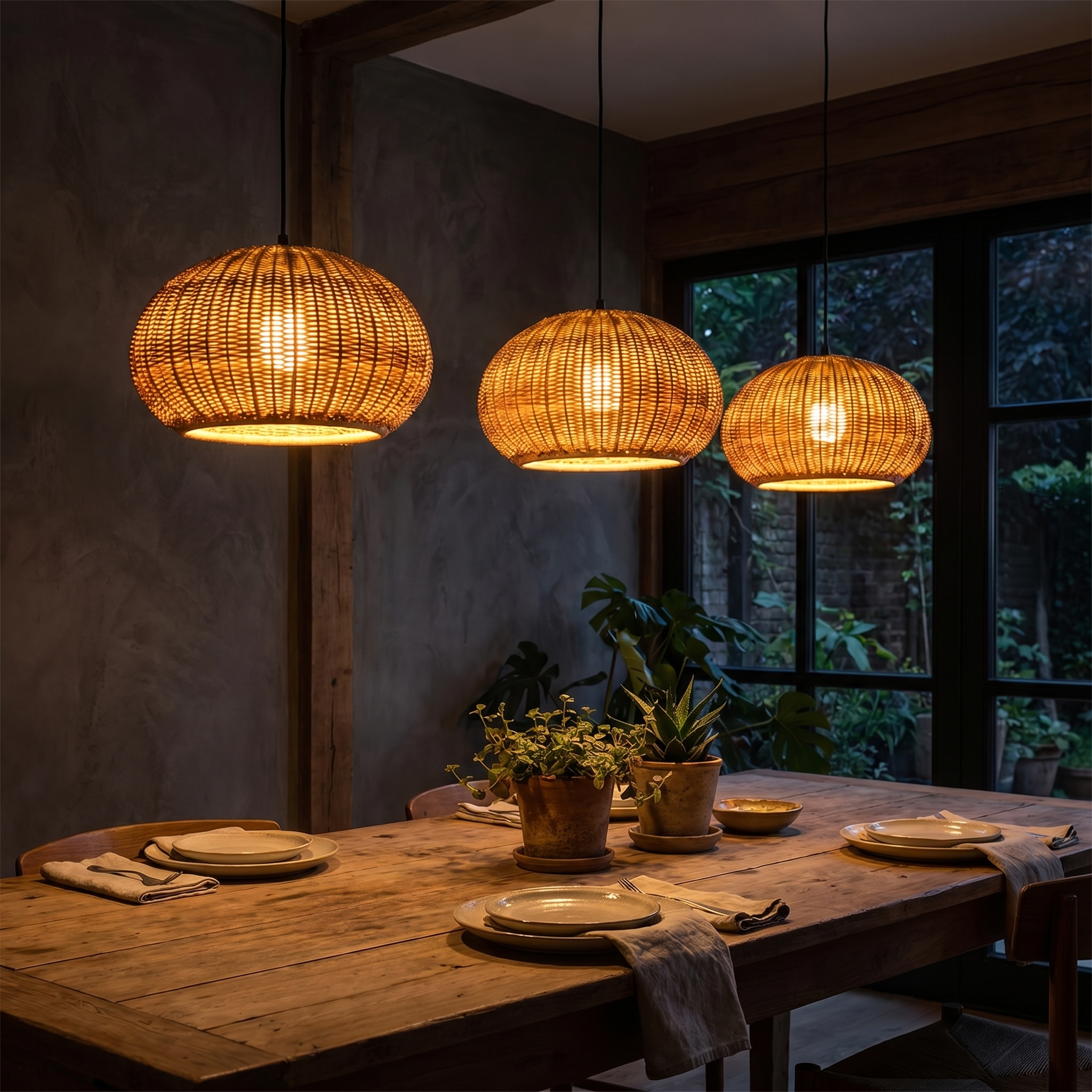 Rattan Outdoor Pendant and Wall Light, PE, IP55, Warm White, E27