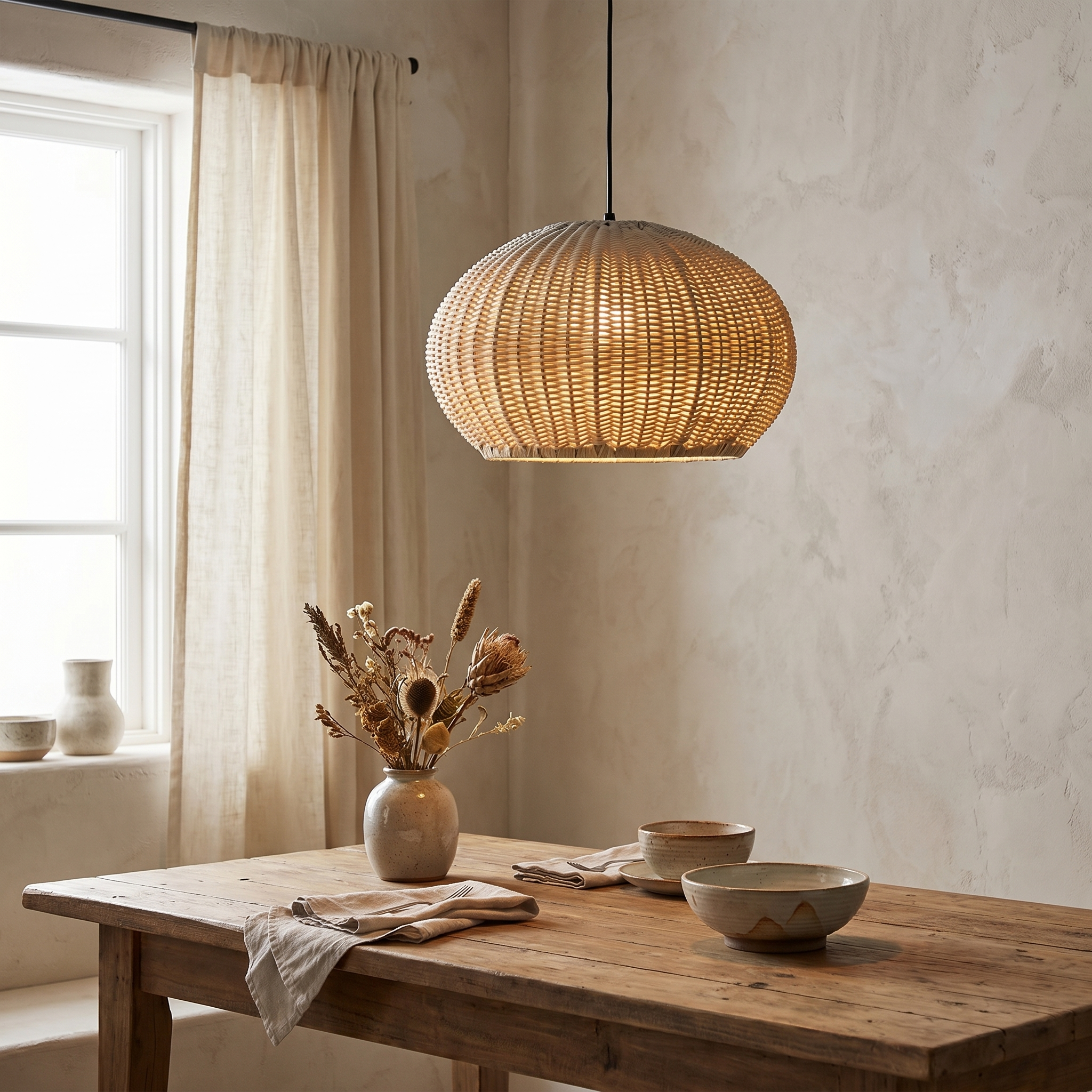 Rattan Outdoor Pendant and Wall Light, PE, IP55, Warm White, E27