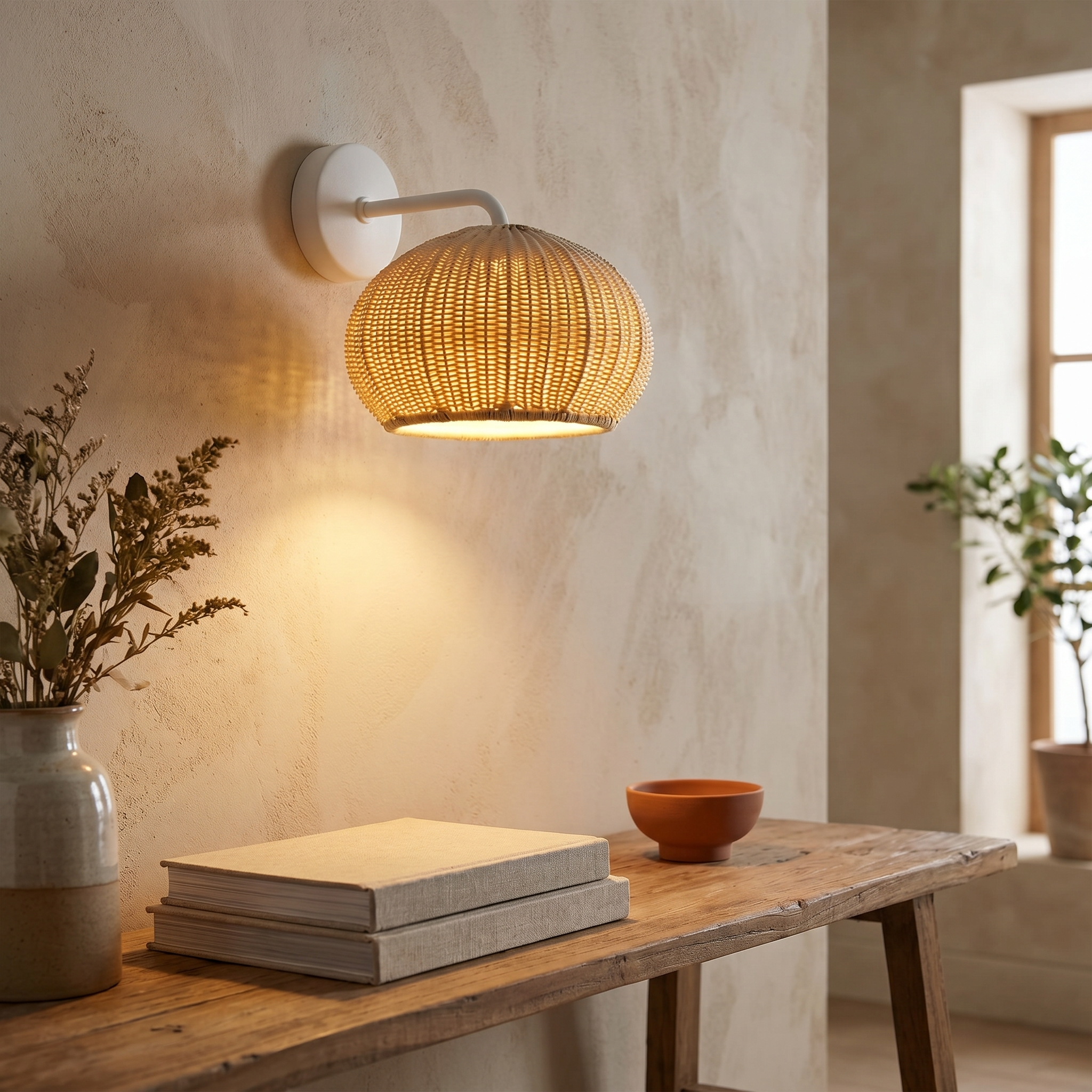 Rattan Outdoor Pendant and Wall Light, PE, IP55, Warm White, E27