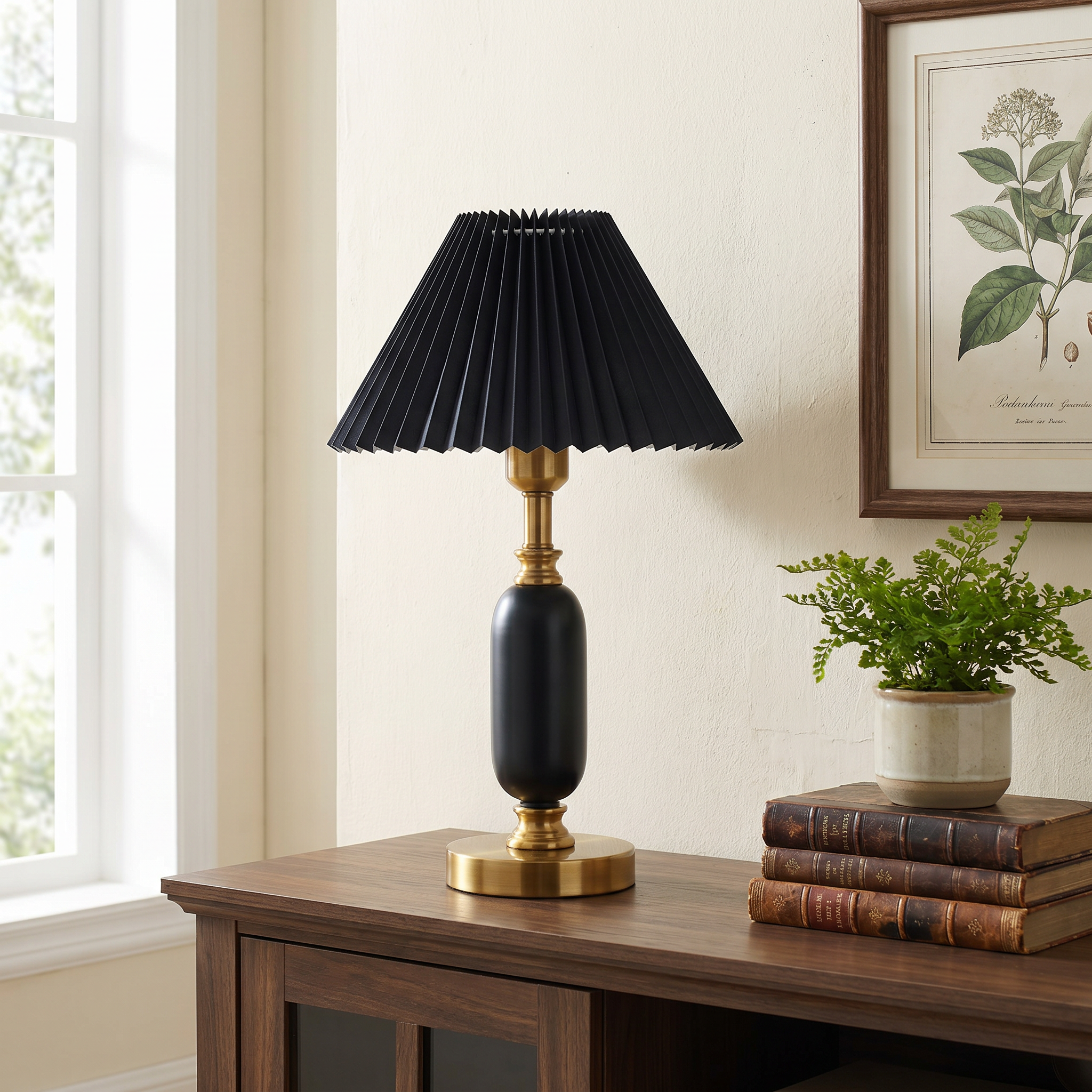 Retro Pleated Shade Column Table Lamp, E12, Six Color Combos, Plug-In