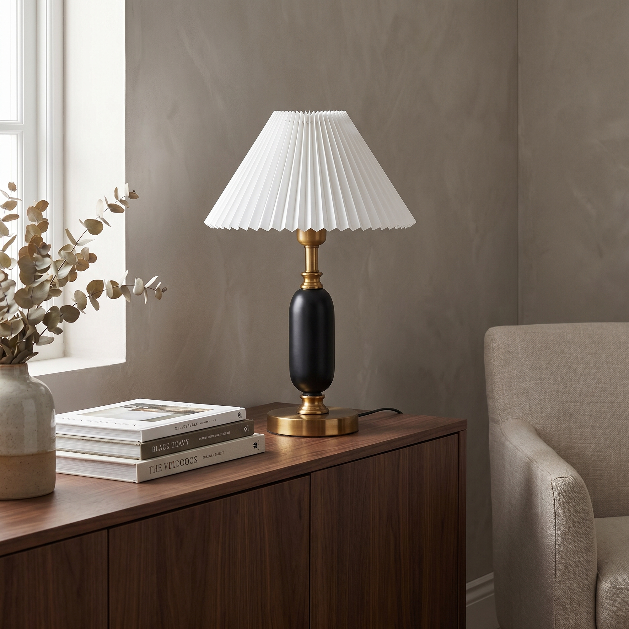 Retro Pleated Shade Column Table Lamp, E12, Six Color Combos, Plug-In