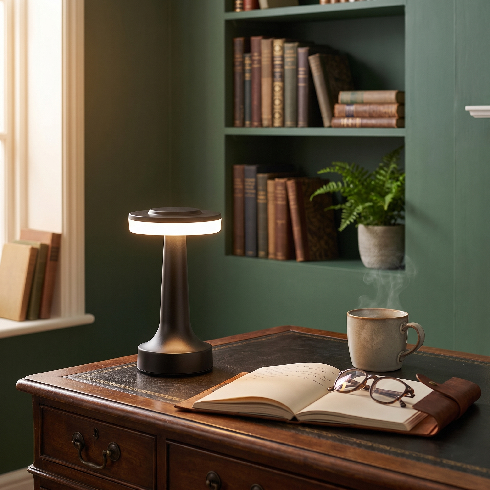 Retro Table Lamp, Dimmable LED, Iron and PC, USB-C Rechargeable