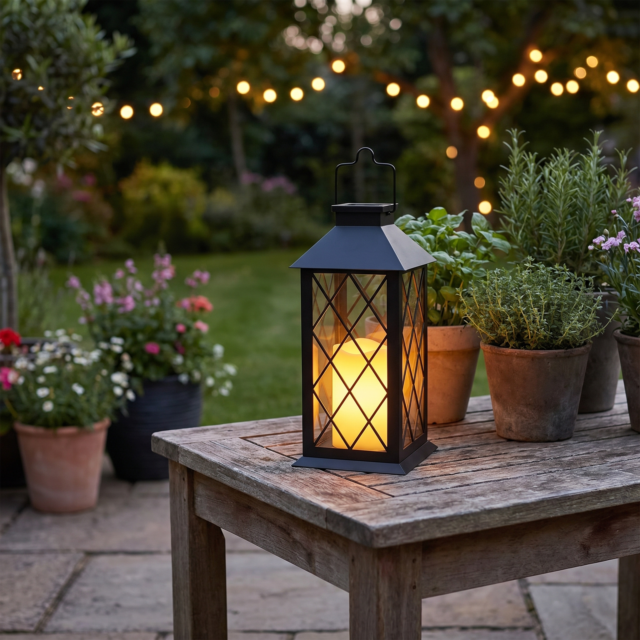 Solar Candlestick Lantern, Acrylic and Glass, IP54, Warm White, Portable Handle