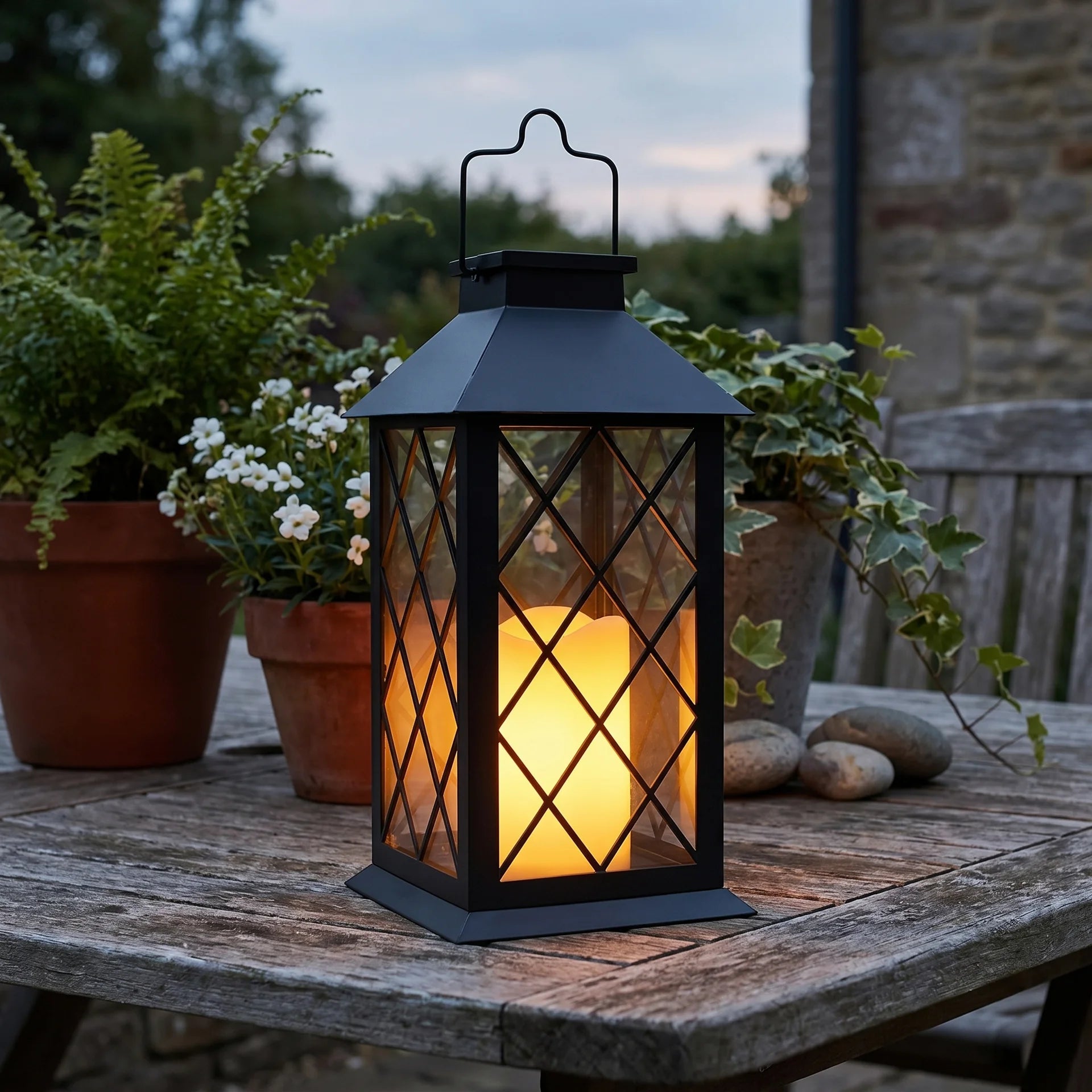 Solar Candlestick Lantern, Acrylic and Glass, IP54, Warm White, Portable Handle