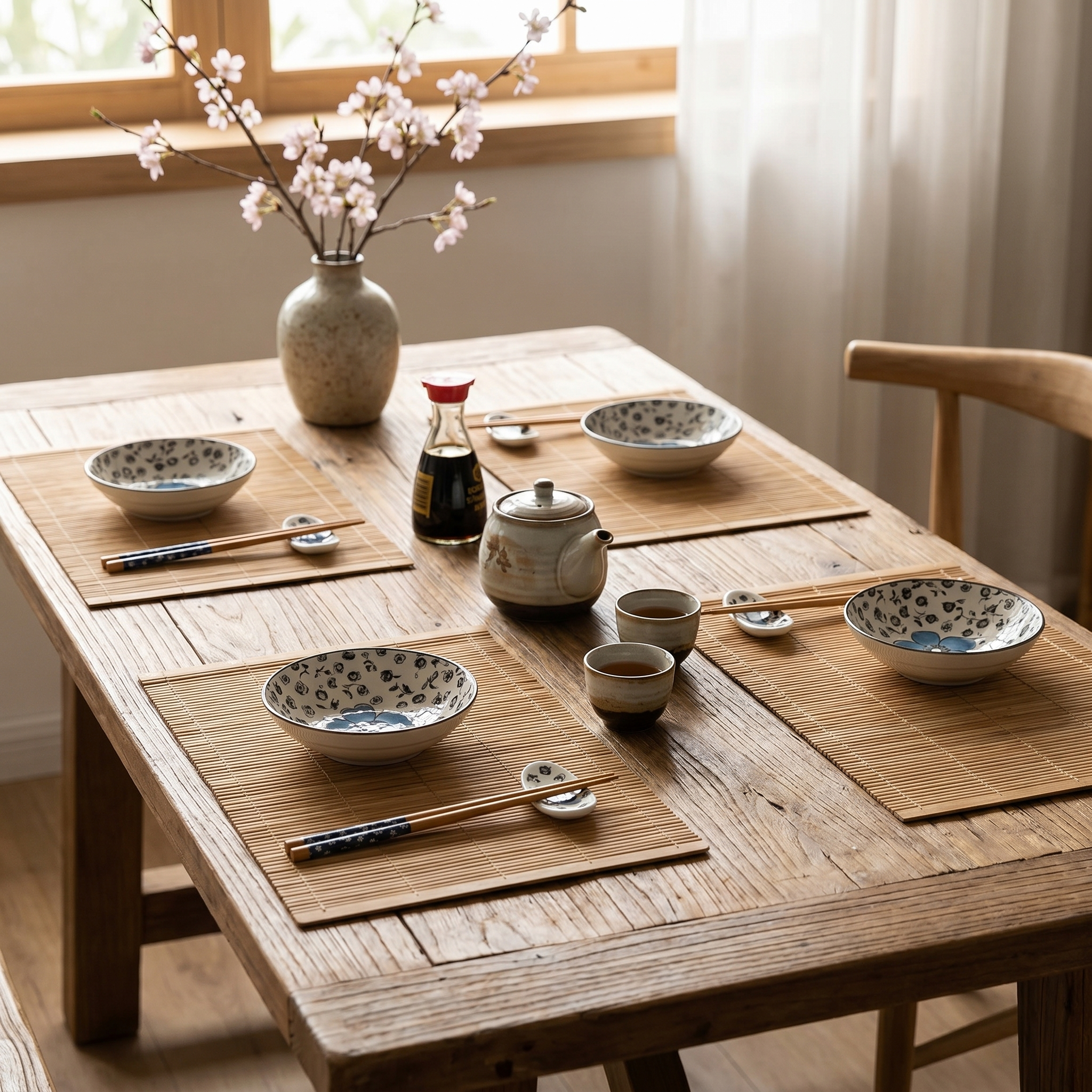 Sushi Dinnerware Set, 12-Piece, Cherry Blossom Ceramic, Gift Box