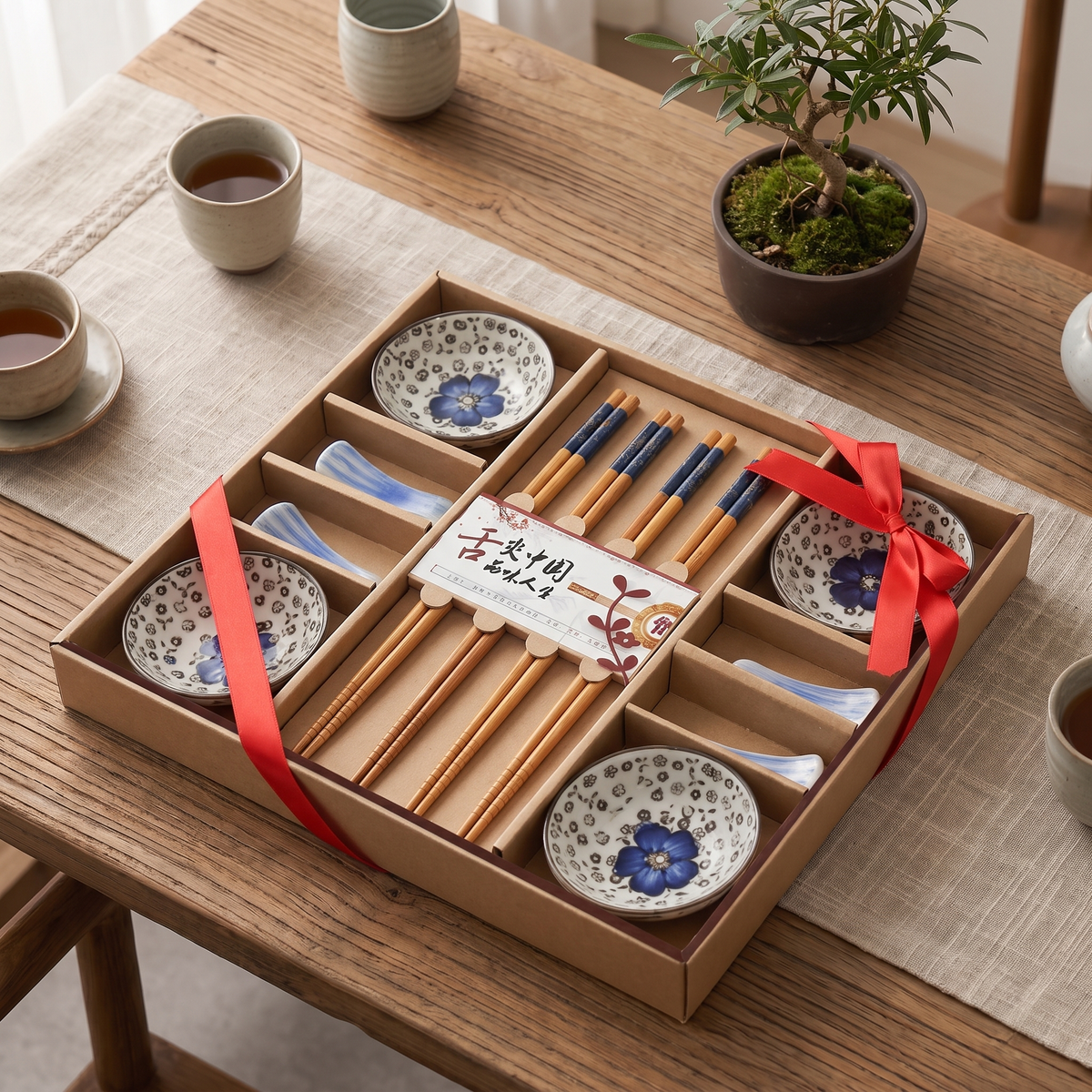 Sushi Dinnerware Set, 12-Piece, Cherry Blossom Ceramic, Gift Box