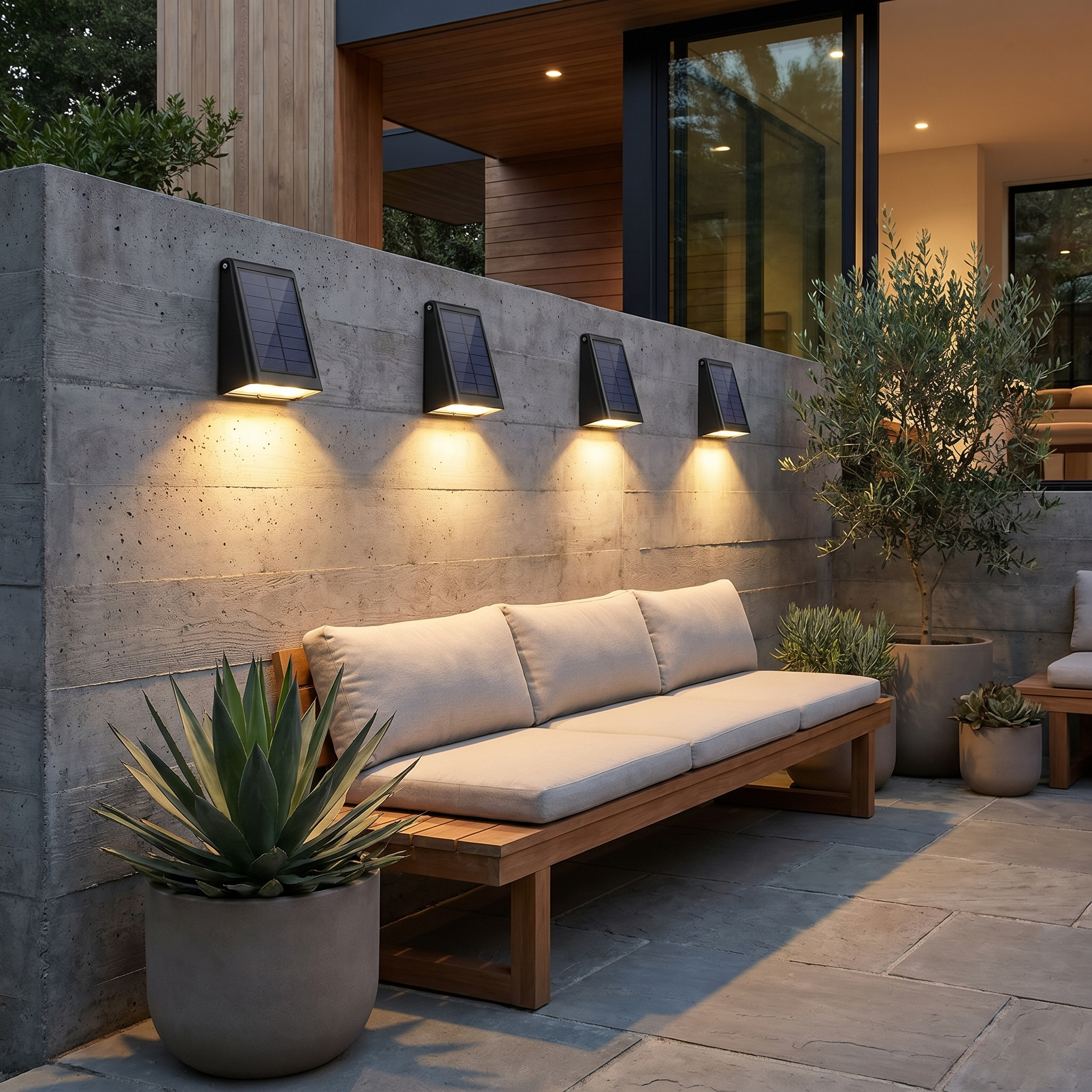 Solar Downlight Wall Sconce, Black ABS, IP65, 90° Adjustable Panel, Set of 2