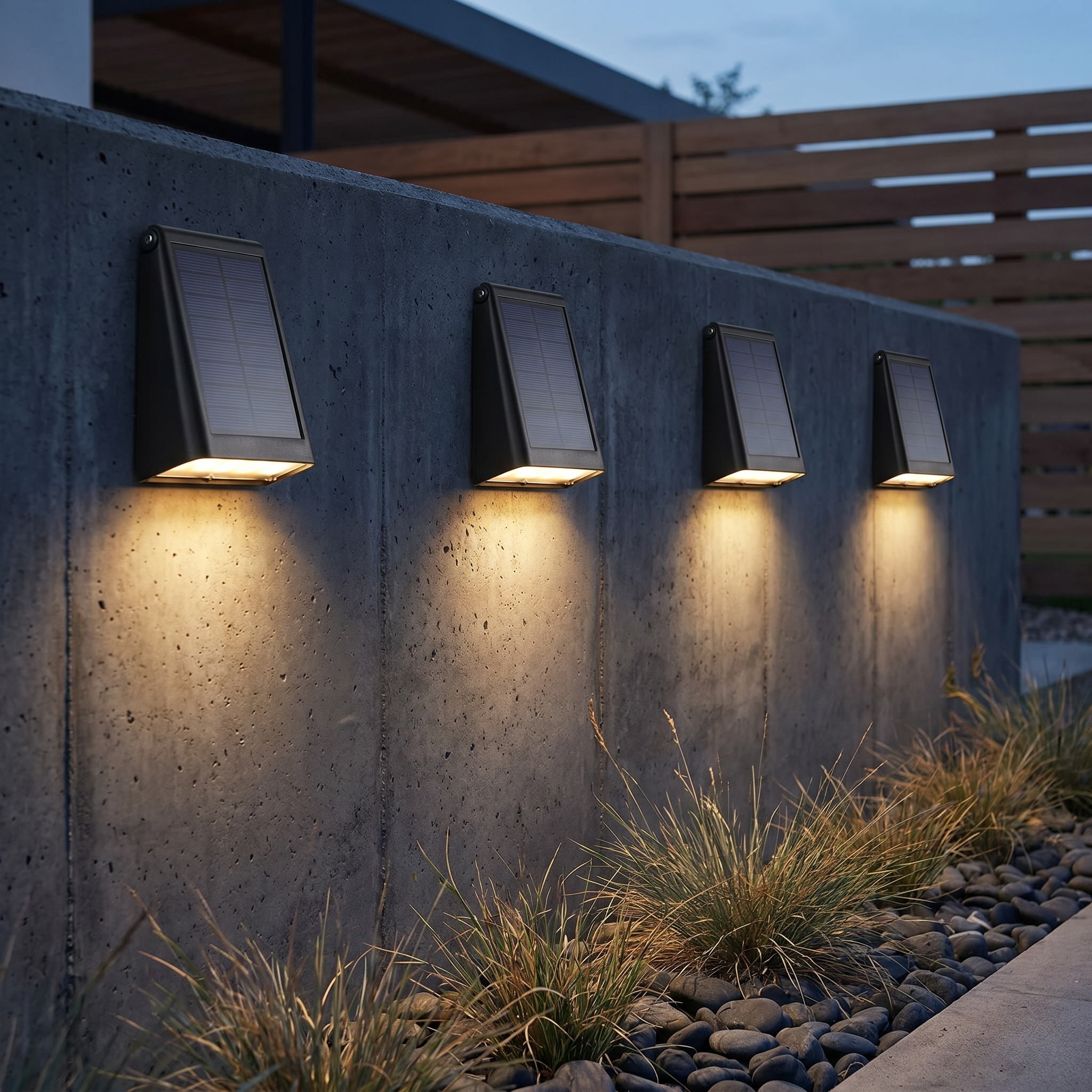 Solar Downlight Wall Sconce, Black ABS, IP65, 90° Adjustable Panel, Set of 2