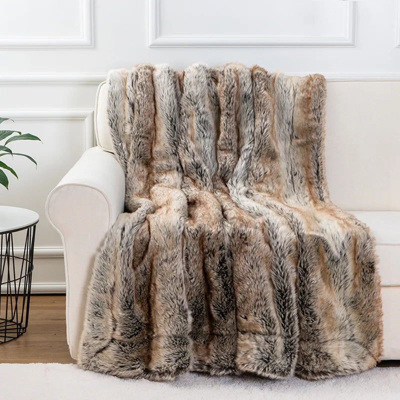 Scandinavian Faux Fur Throw Blanket, Mink, 60 x 80 inches
