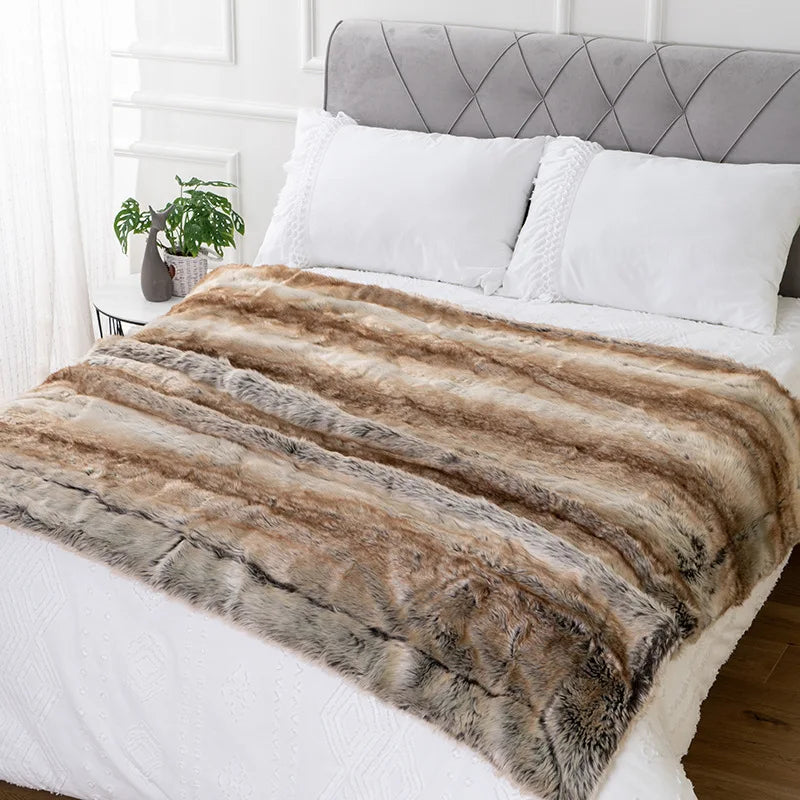 Scandinavian Faux Fur Throw Blanket, Mink, 60 x 80 inches