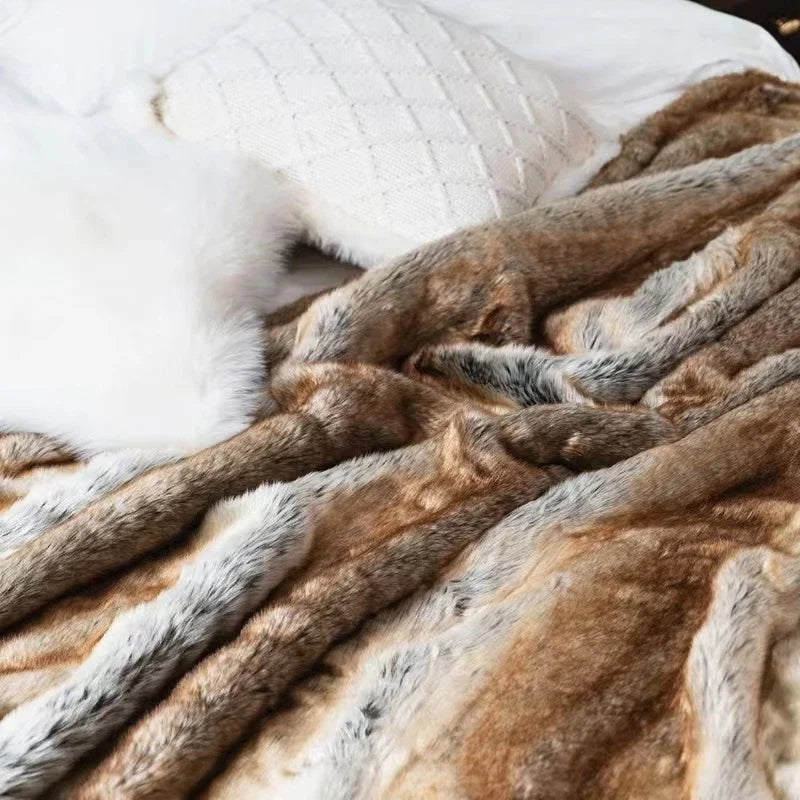 Scandinavian Faux Fur Throw Blanket, Mink, 60 x 80 inches