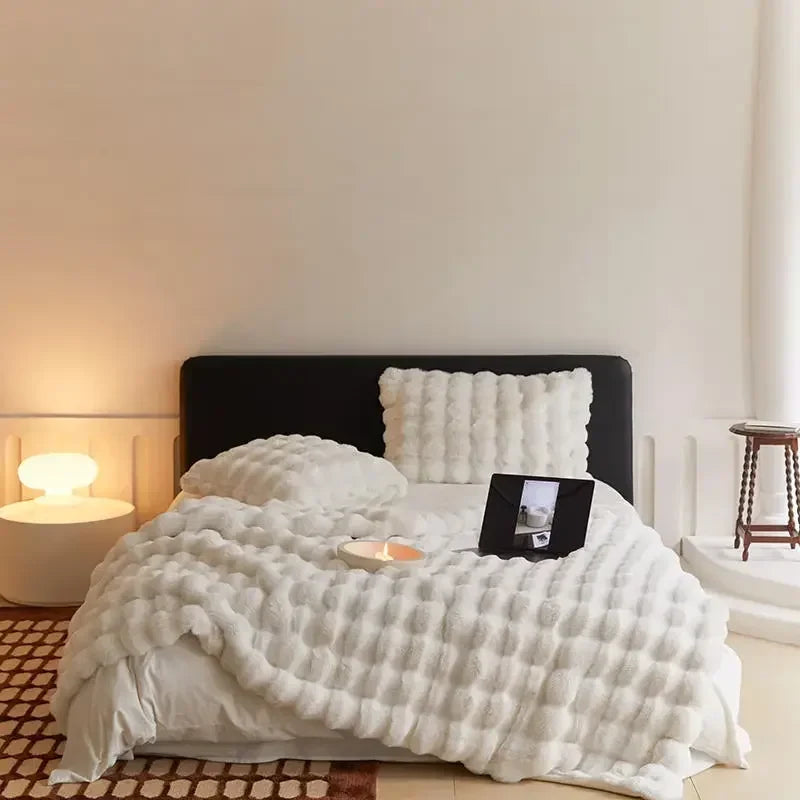 Scandinavian Faux Fur Throw Blanket, 63 x 79 in, Plush