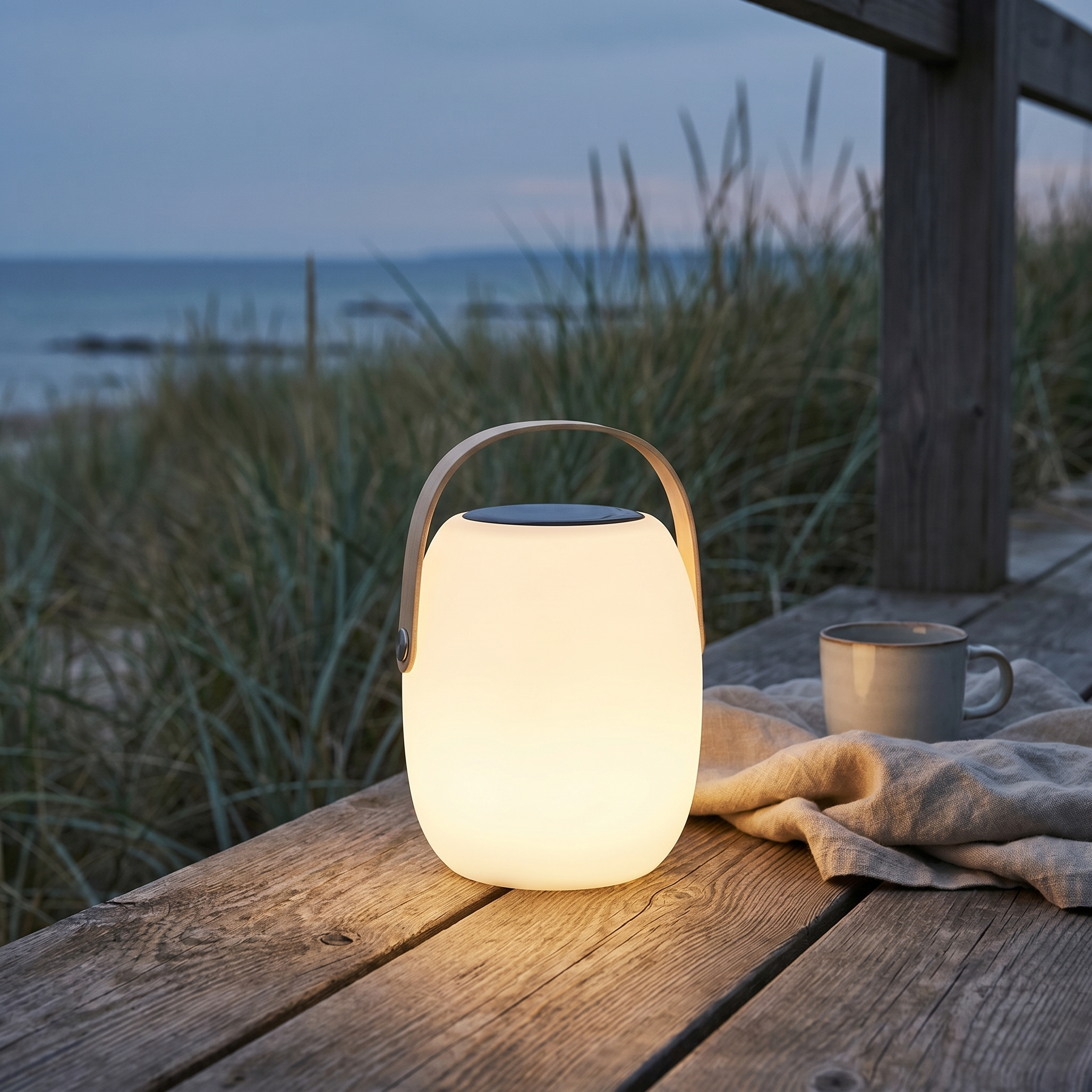 Solar Floor Lantern, PE and Wood Grain, IP65, Warm White, Two Sizes