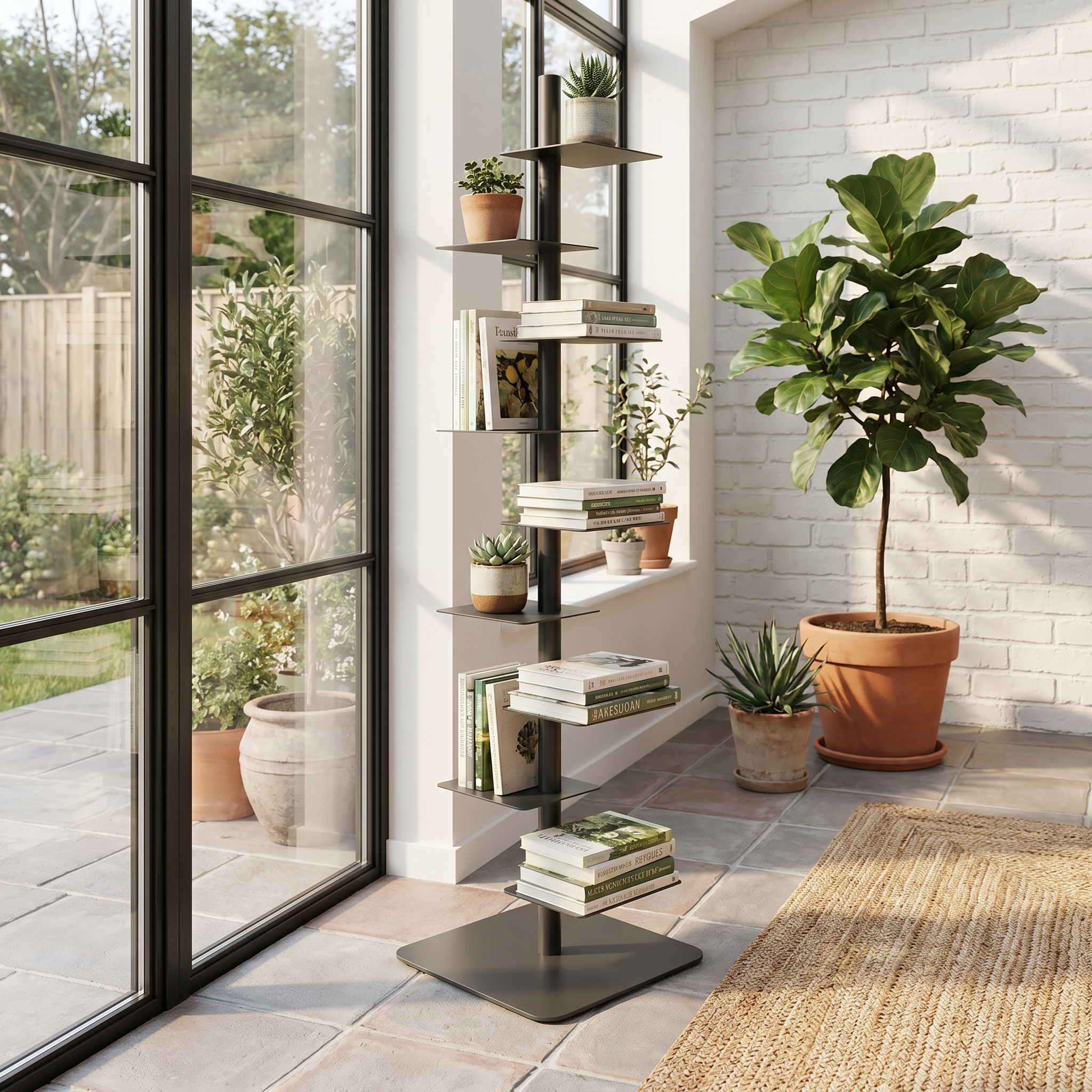 Steel Floating Ledge Plant Stand, 8 Shelves, Matte Powder-Coated