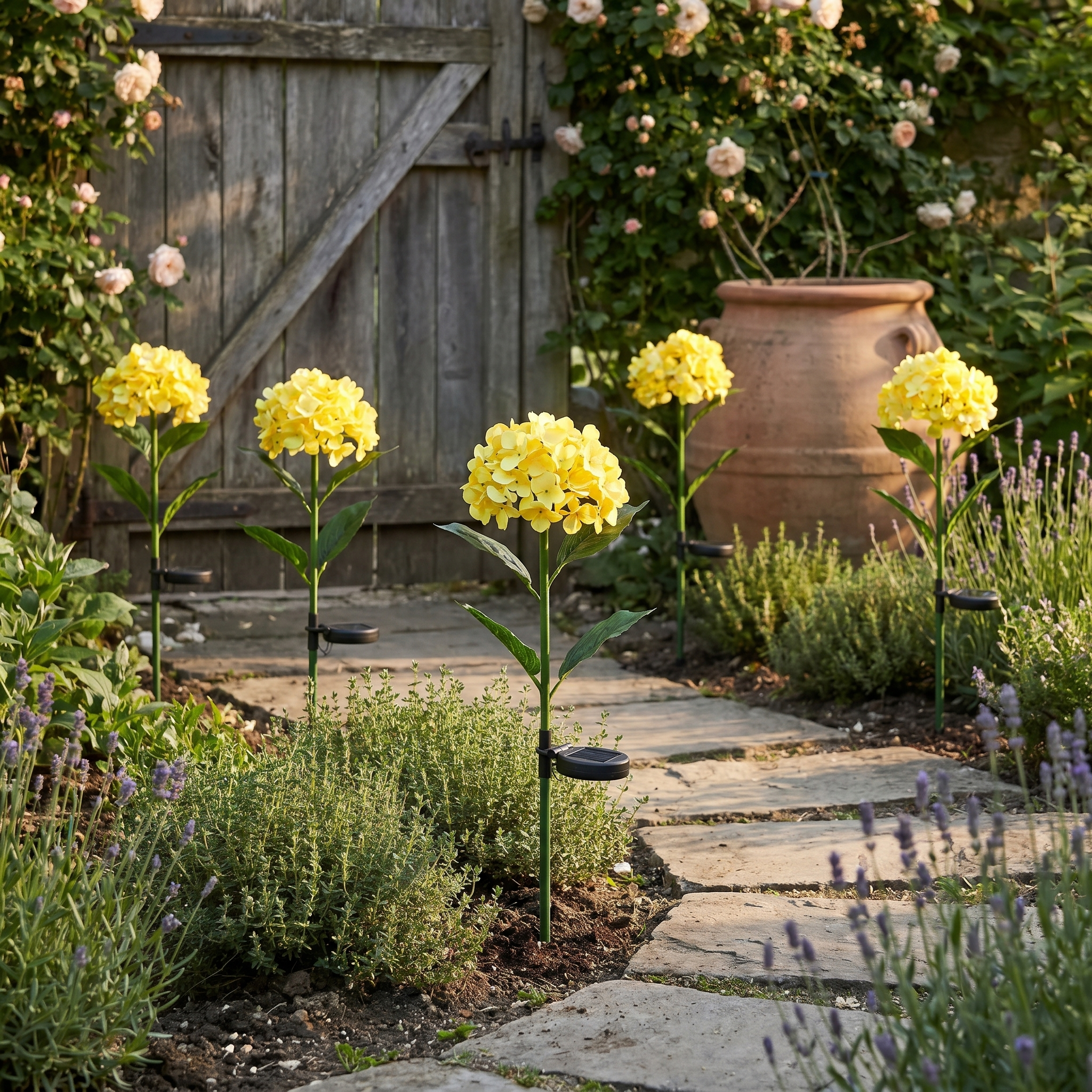 Solar Flower Stake Light, Dusk Sensor, IP44, ABS and Steel, 4 Types