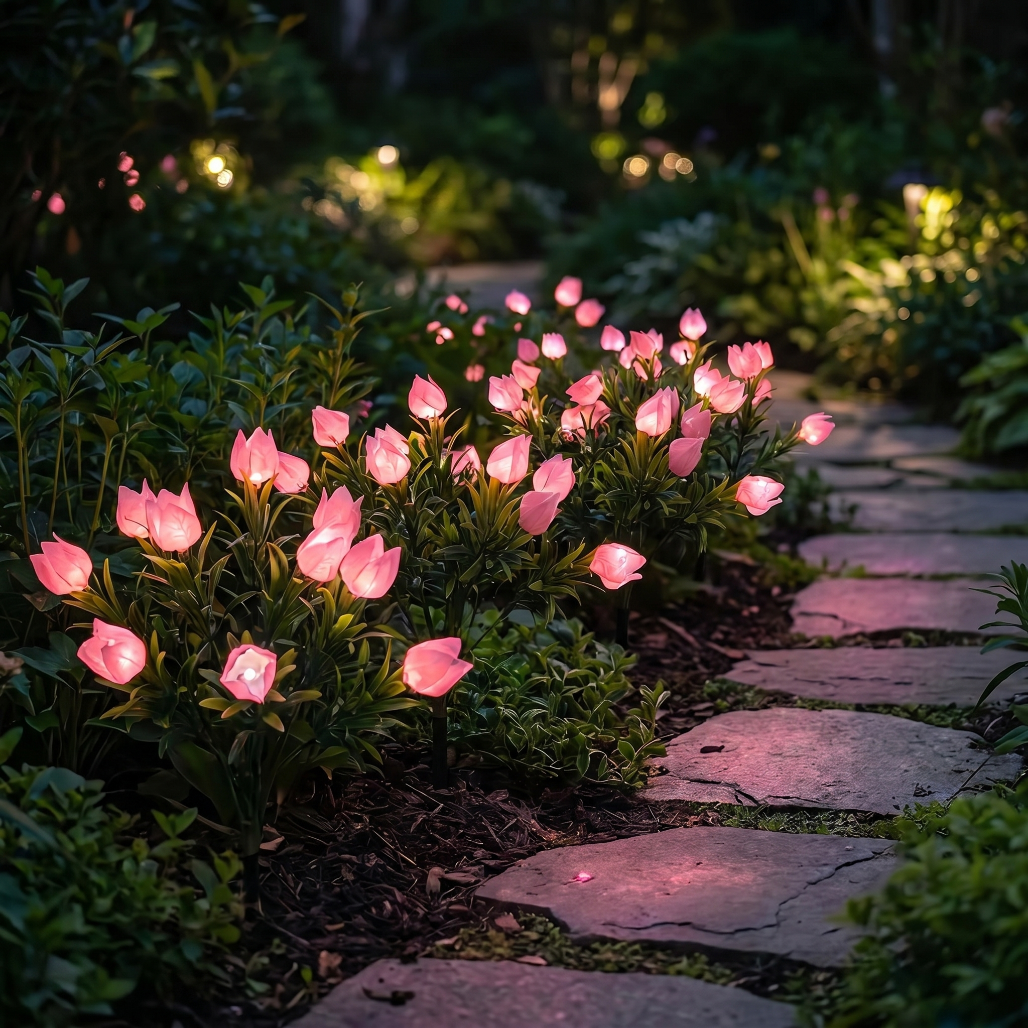 Solar Flower Stake Light, Dusk Sensor, IP44, ABS and Steel, 4 Types