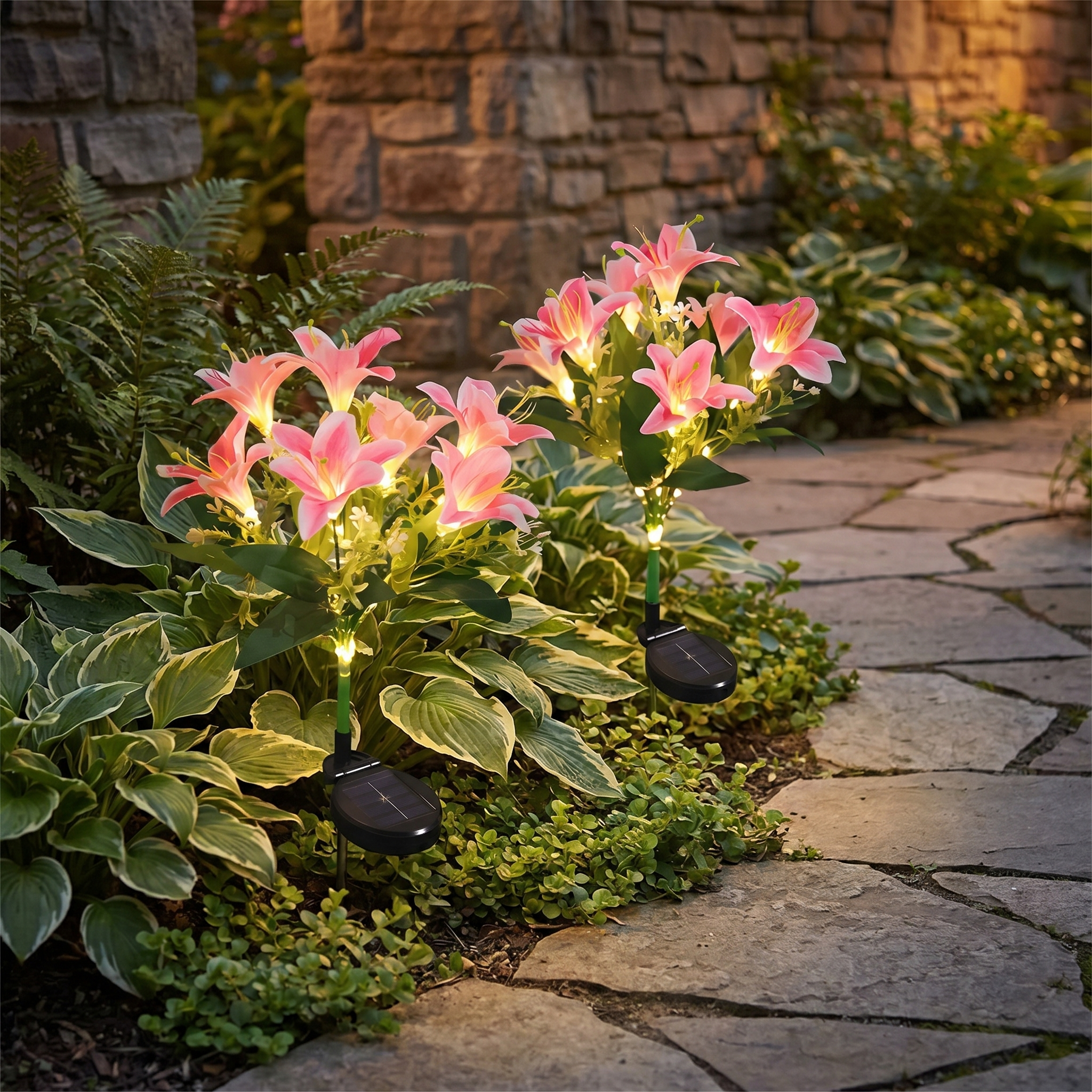 Solar Flower Stake Light, Dusk Sensor, IP44, ABS and Steel, 4 Types