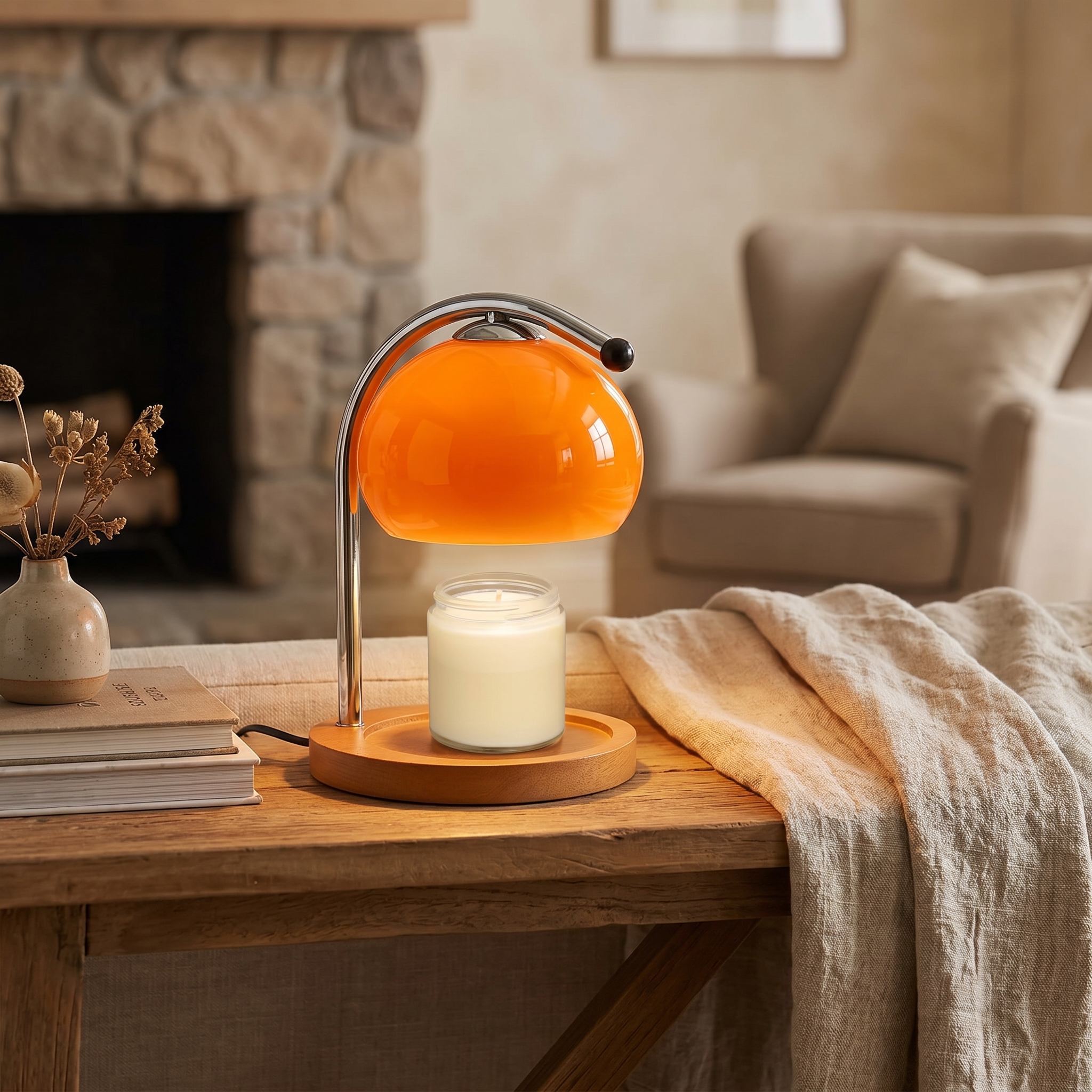 Stained Glass Candle Warmer Lamp, LED, Glass and Iron, 90-260V
