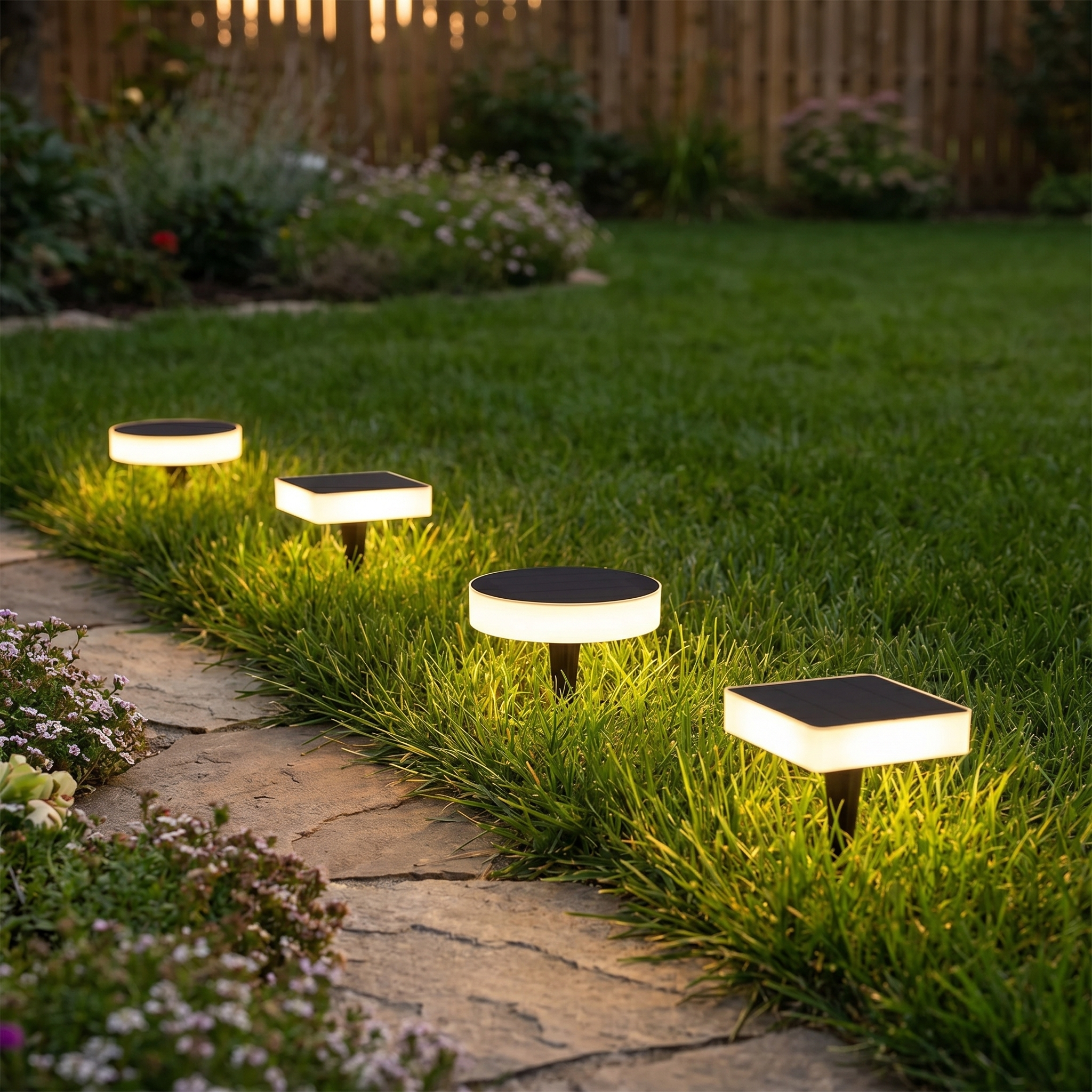 Solar Ground Disc Light, PC, IP54, Warm White or White, Round or Square