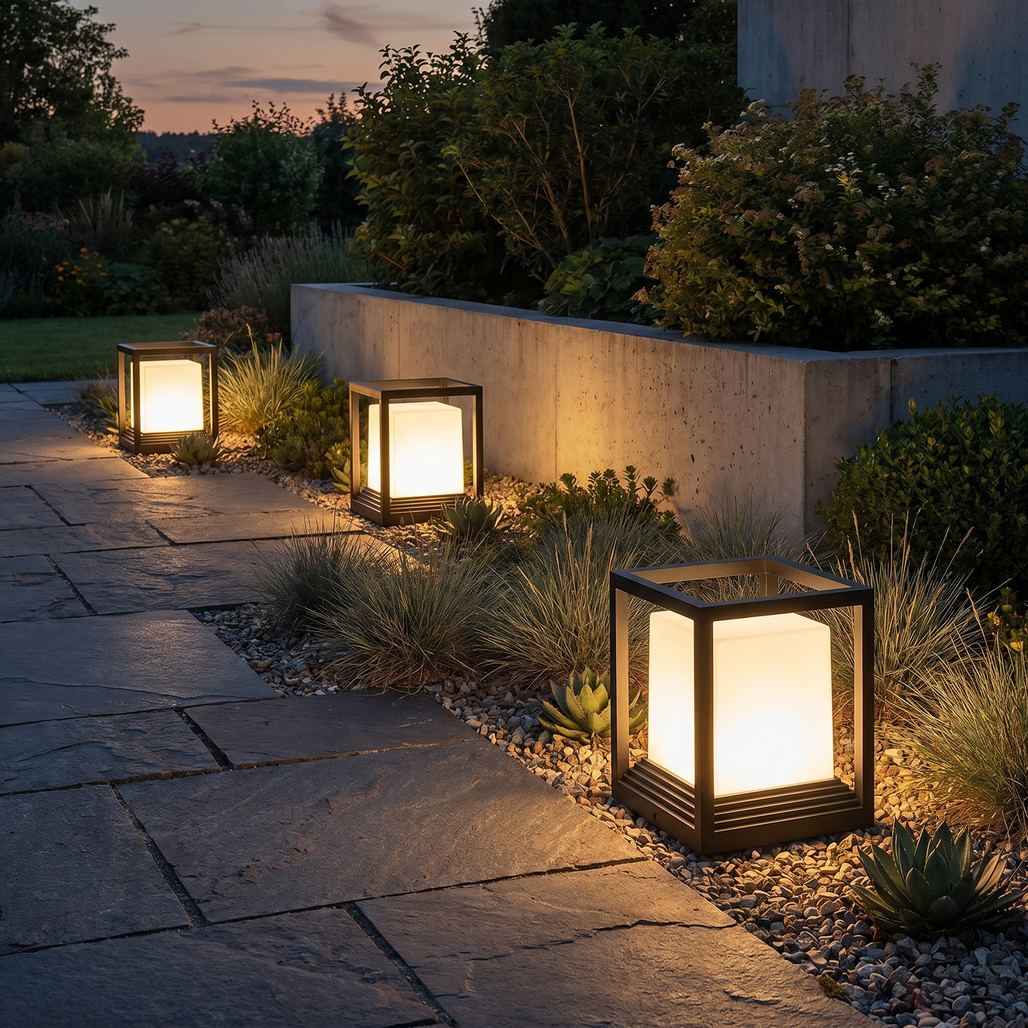 Square Garden Pedestal Light, Aluminum and Acrylic, IP54, E27, Two Sizes