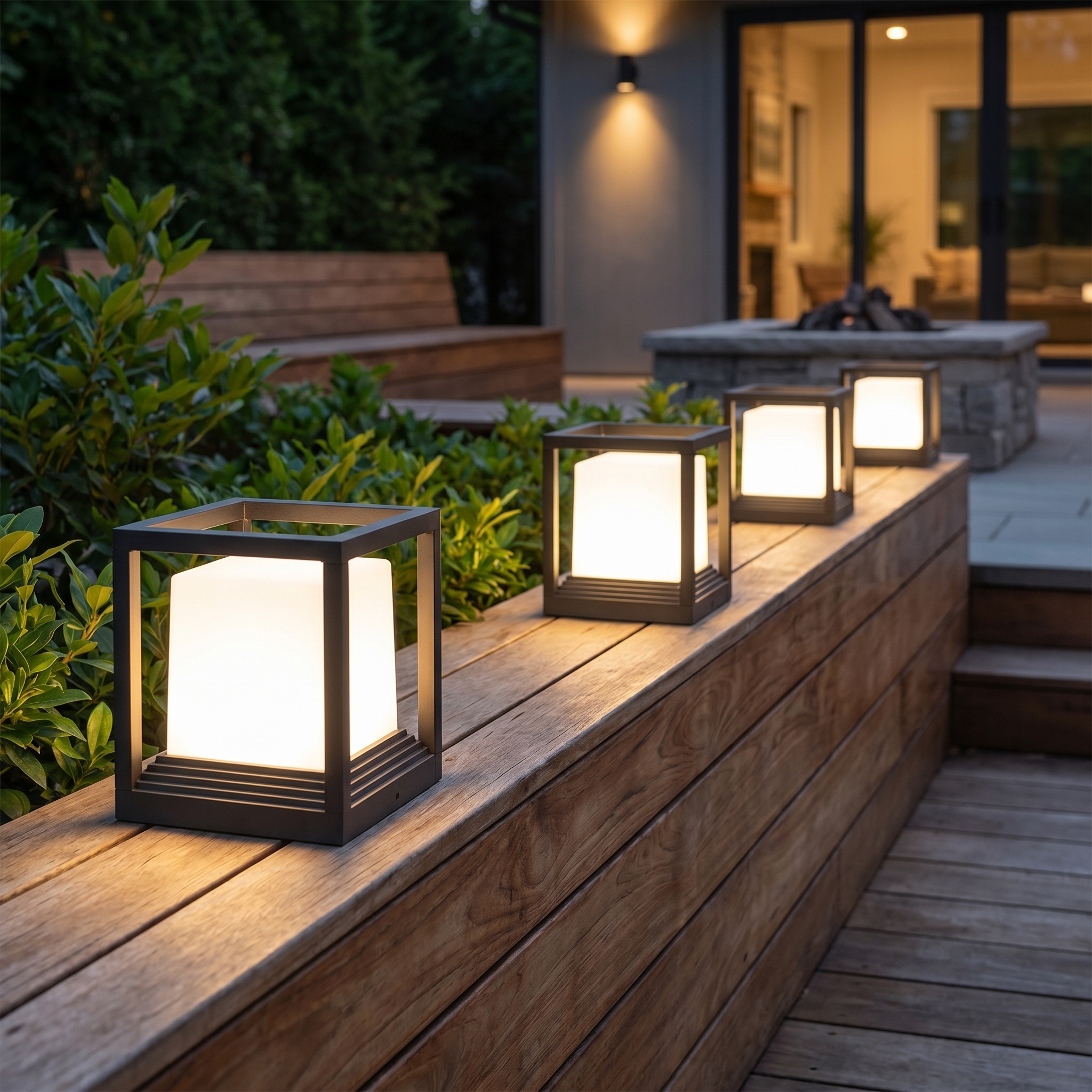 Square Garden Pedestal Light, Aluminum and Acrylic, IP54, E27, Two Sizes