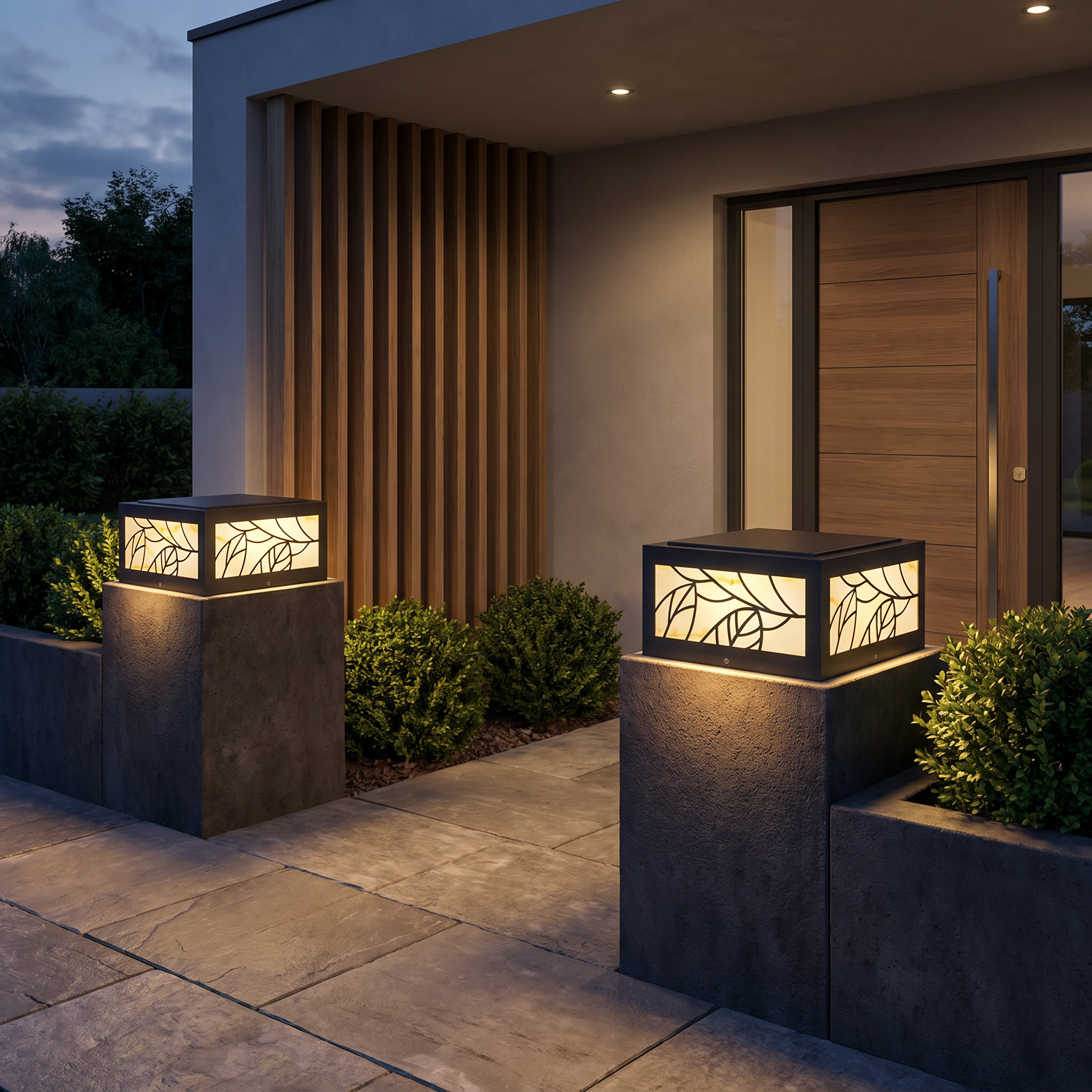 Square Gate Pillar Light, Stainless Steel and Marble, IP65, Solar or Hardwired