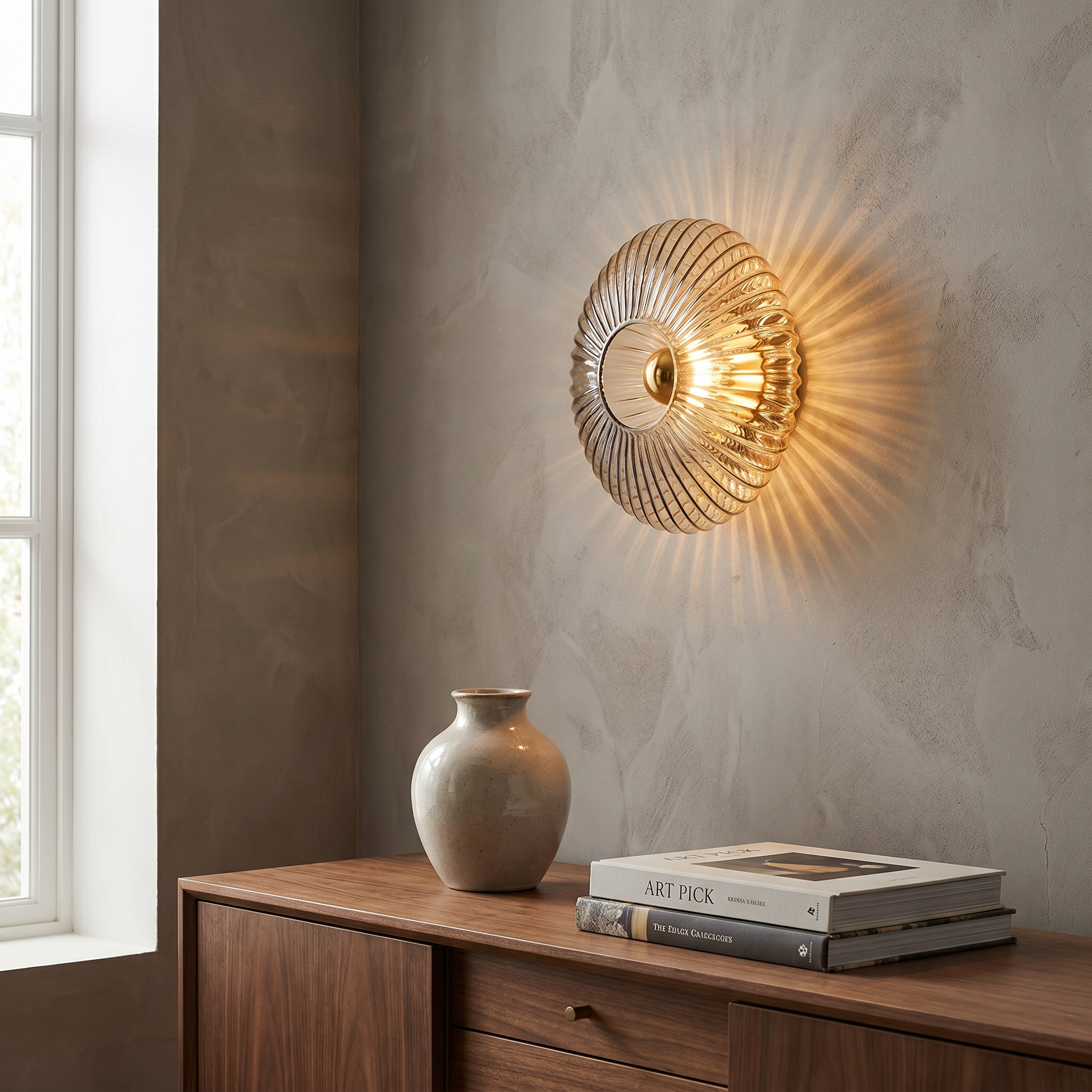 Striped Glass Round Disc Wall Sconce, E26, Three Glass Colors