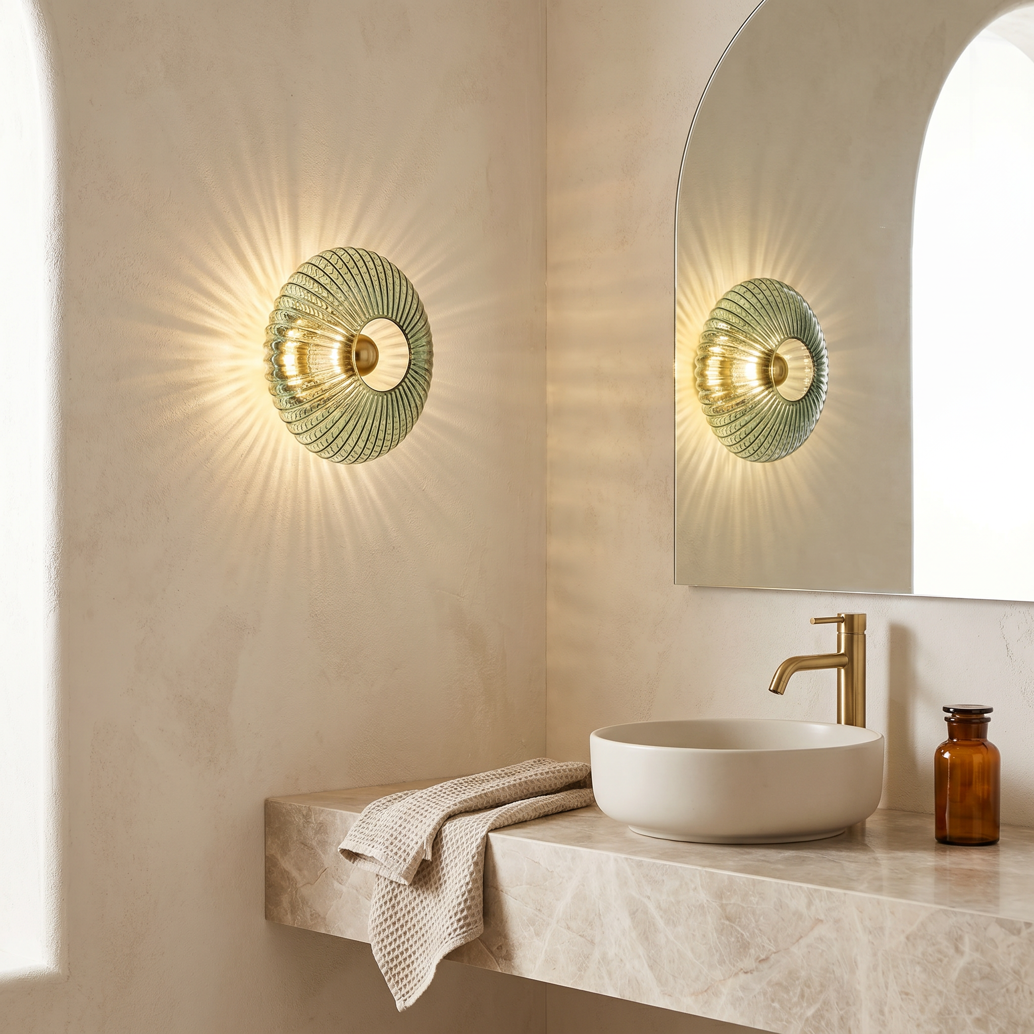 Striped Glass Round Disc Wall Sconce, E26, Three Glass Colors