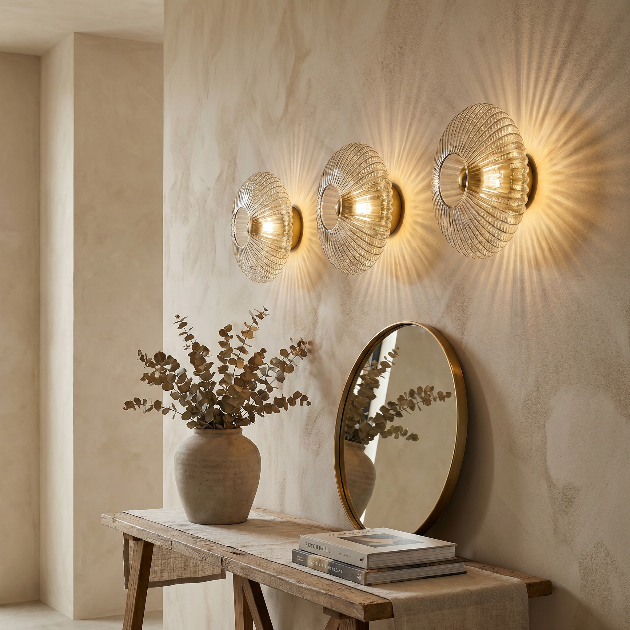 Striped Glass Round Disc Wall Sconce, E26, Three Glass Colors