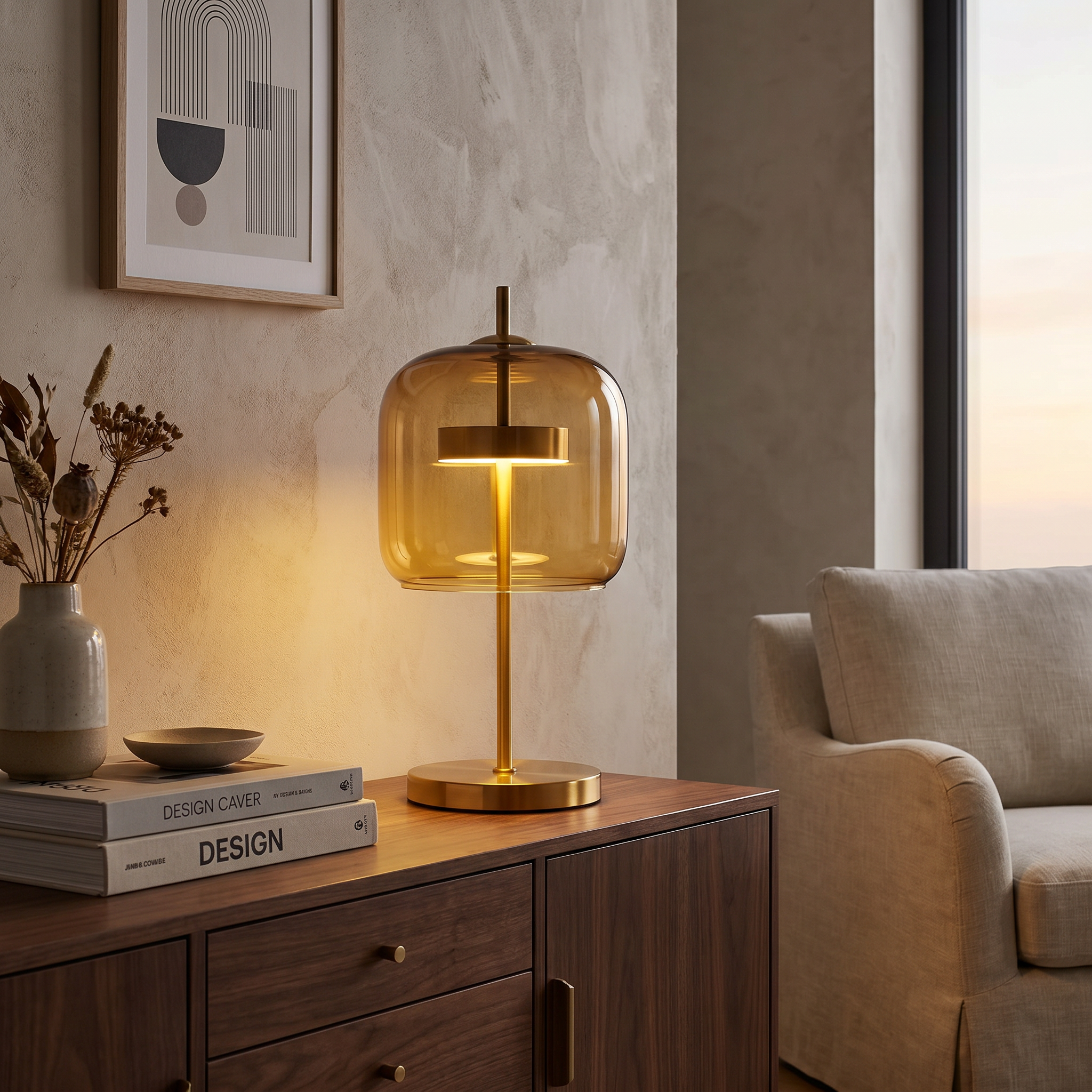 Stained Glass Table Lamp, Gold Iron Base, Up Down, LED, 90-260V