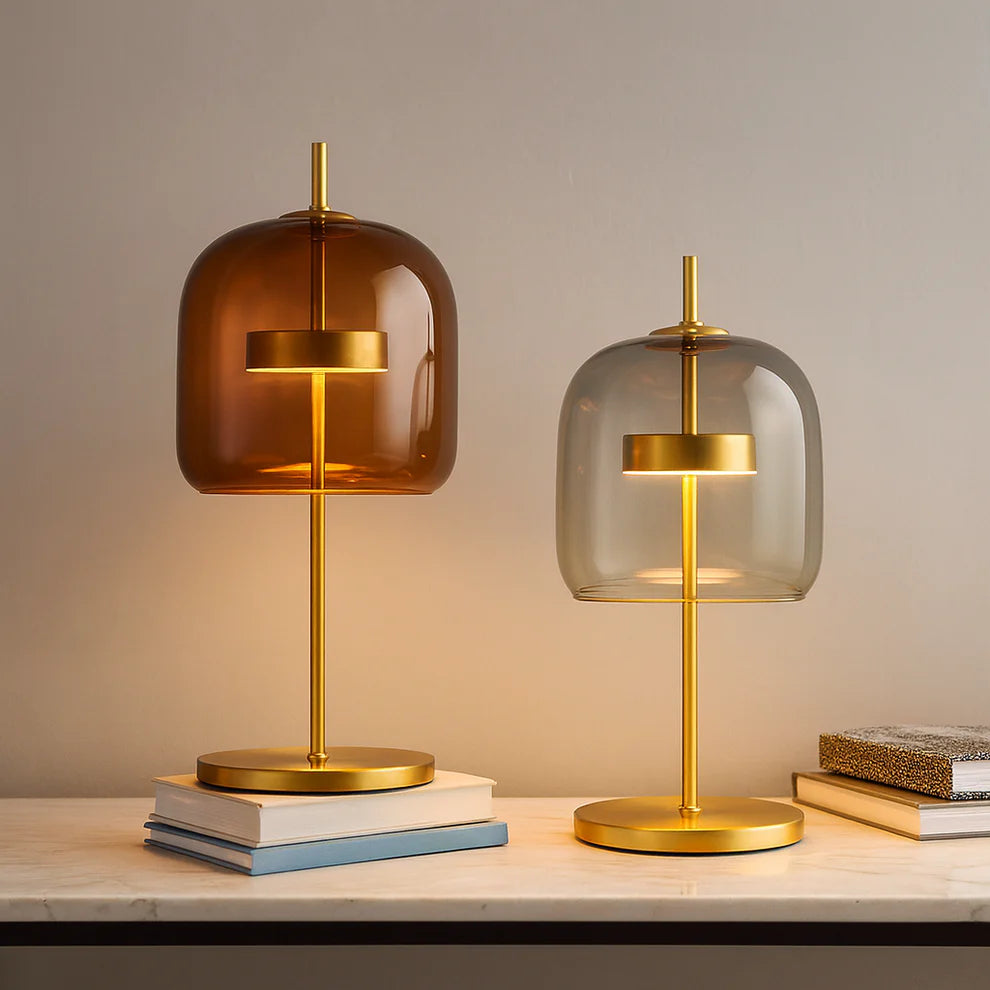 Stained Glass Table Lamp, Gold Iron Base, Up Down, LED, 90-260V