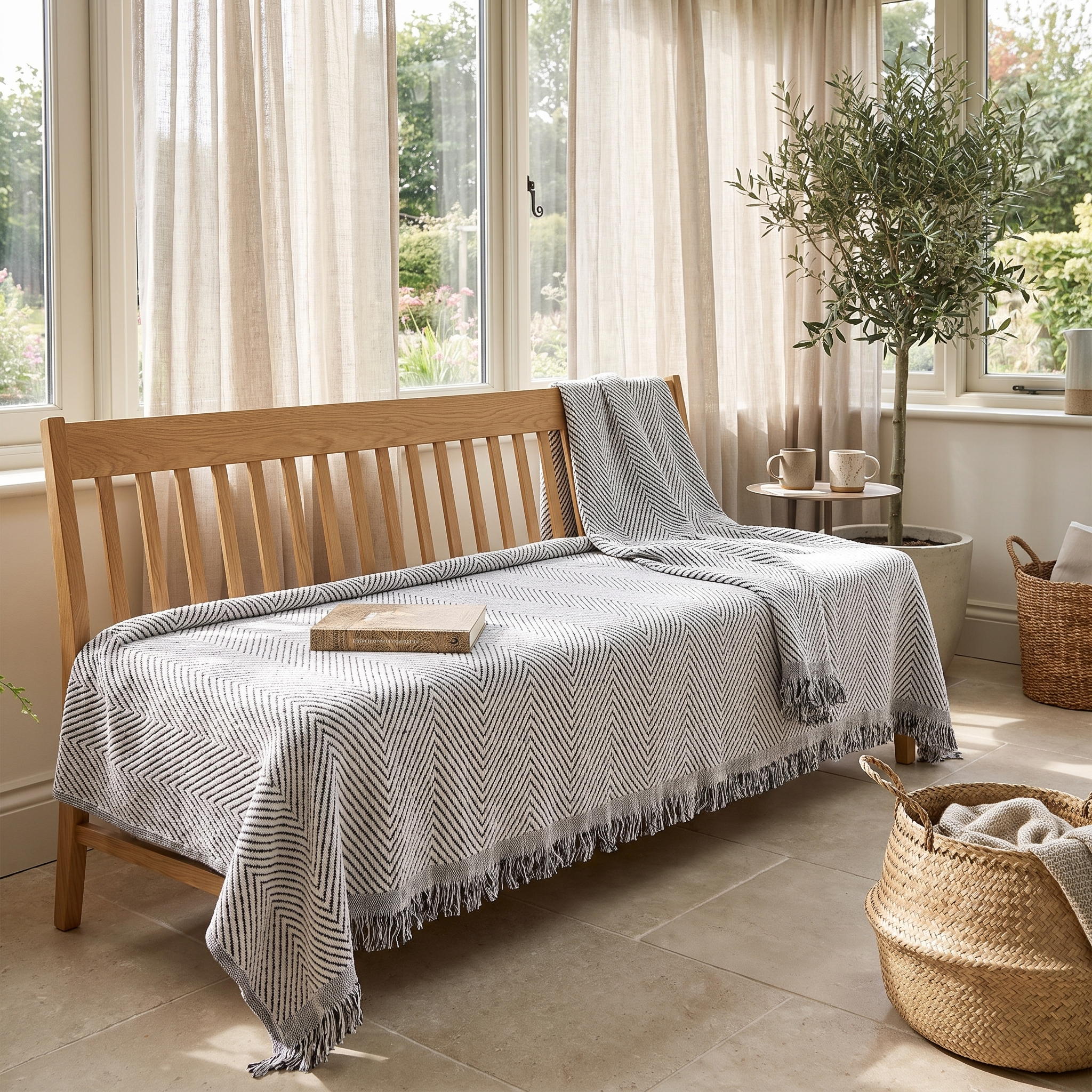 Stripe Herringbone Sofa Cover, Water-Resistant Microfiber