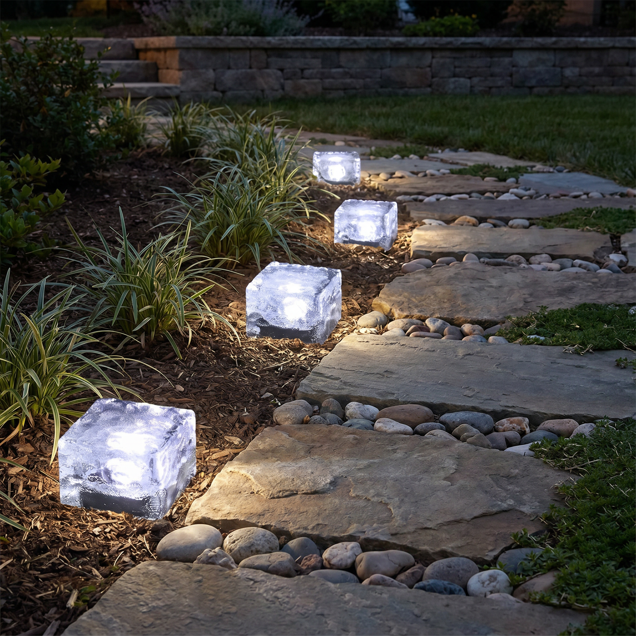 Solar Ice Cube Step Light, Crystal Glass and ABS, IP65, Four Colors