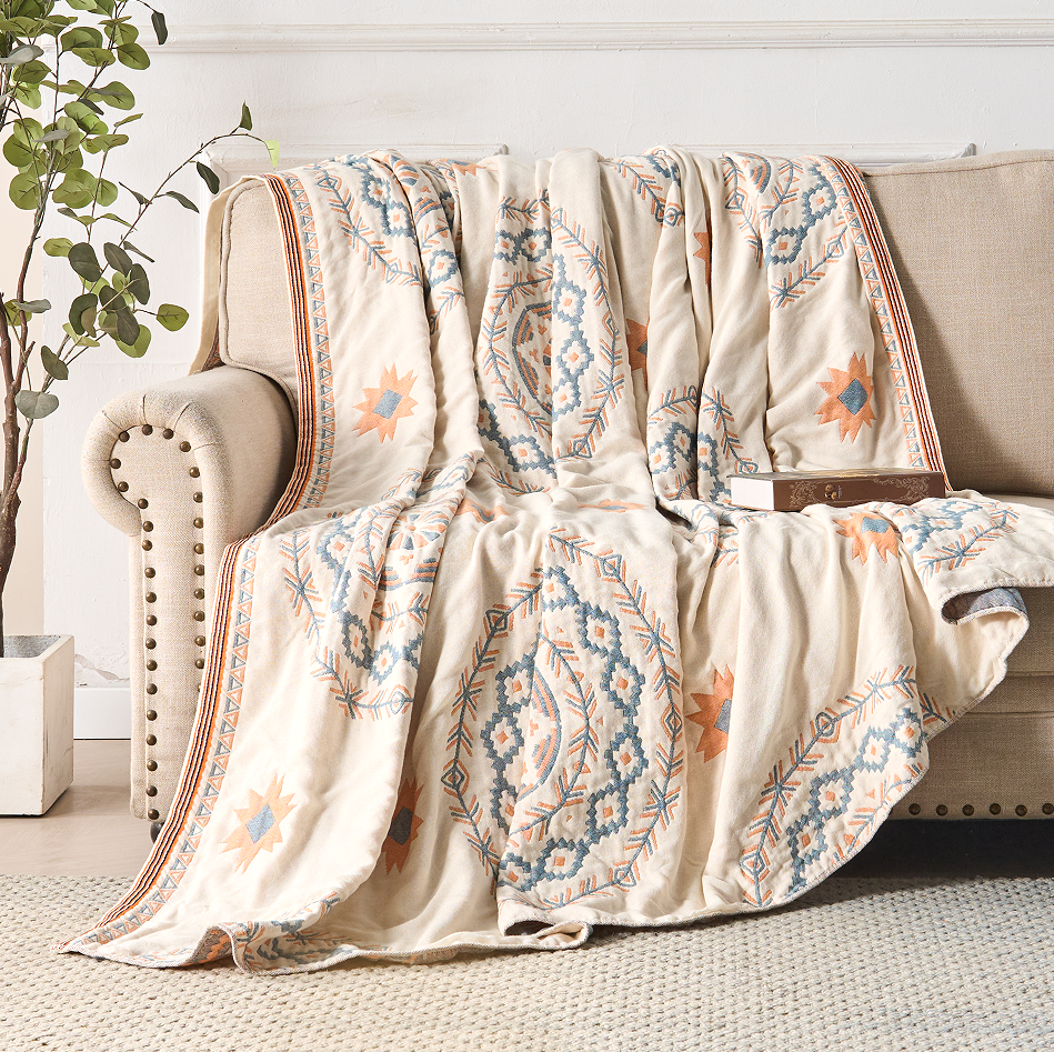 Serene Mandala Cotton Throw Blanket, Boho 100% Cotton