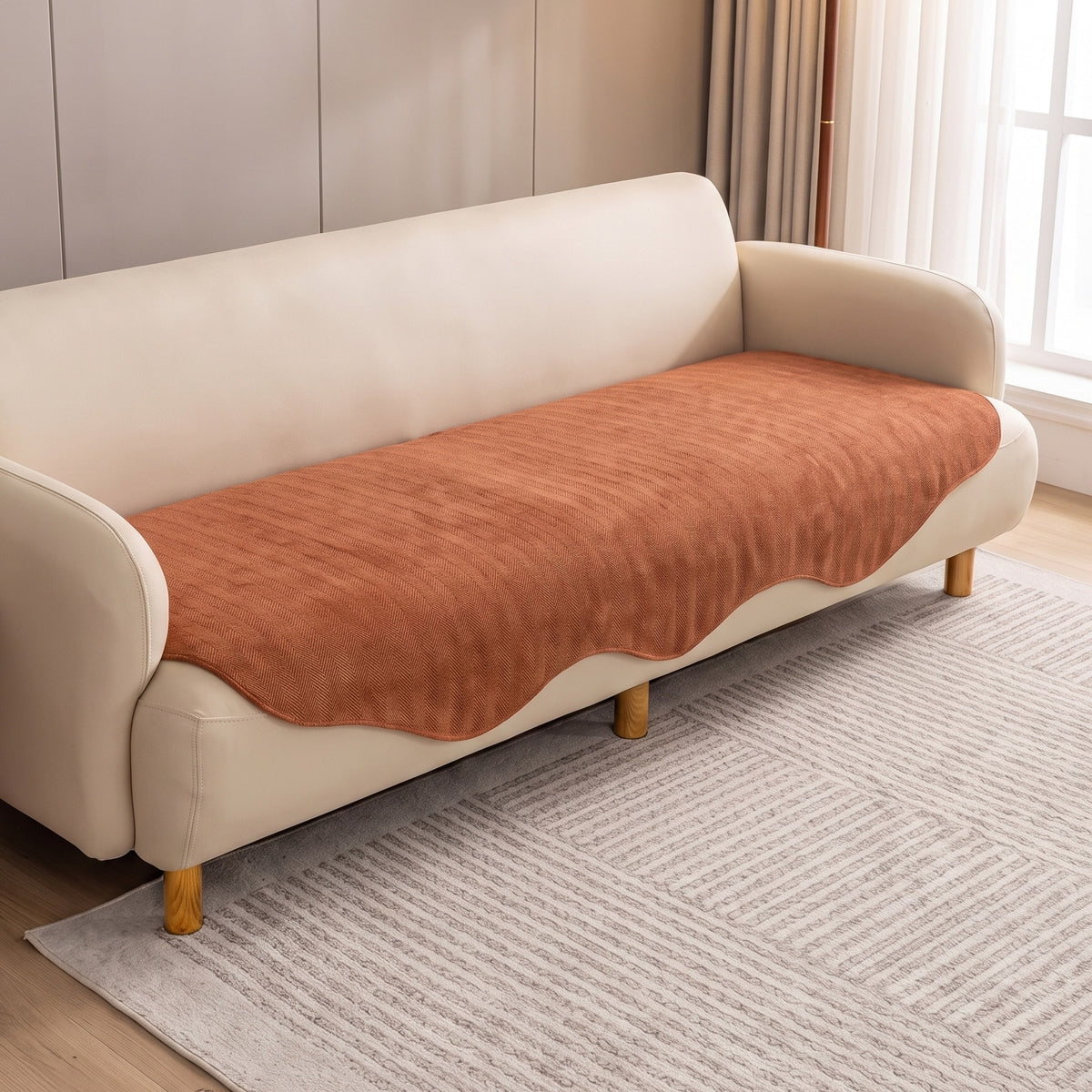 Sofa Seat Cover in Rust on a sofa