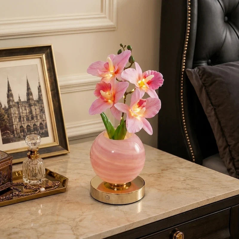 Solna orchid lamp in Blush on a marble nightstand