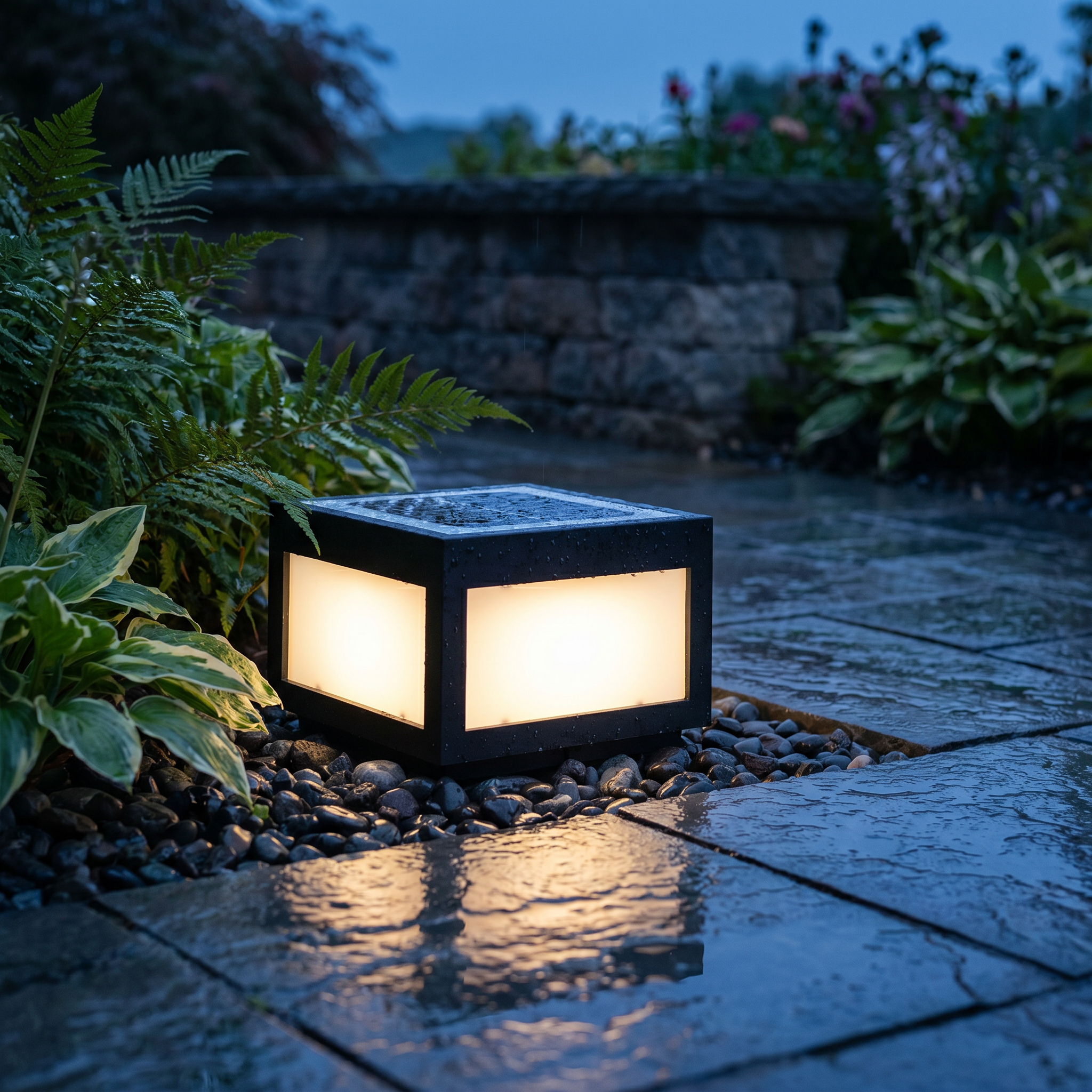 Square Pillar Light, Stainless Steel and PC, Solar or Hardwired