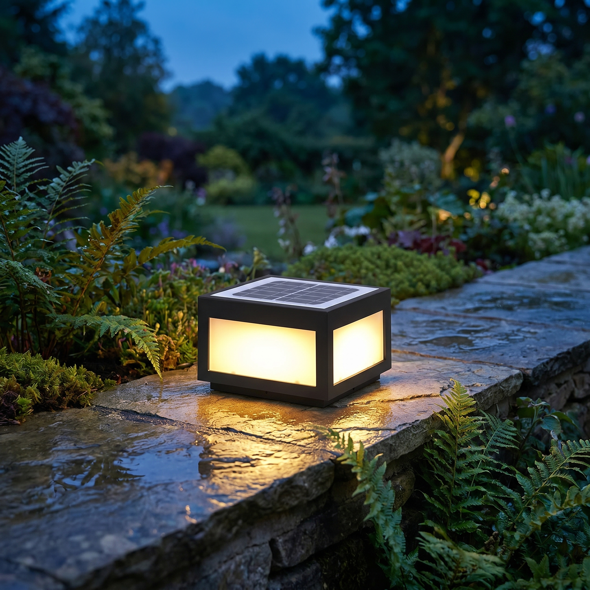 Square Pillar Light, Stainless Steel and PC, Solar or Hardwired