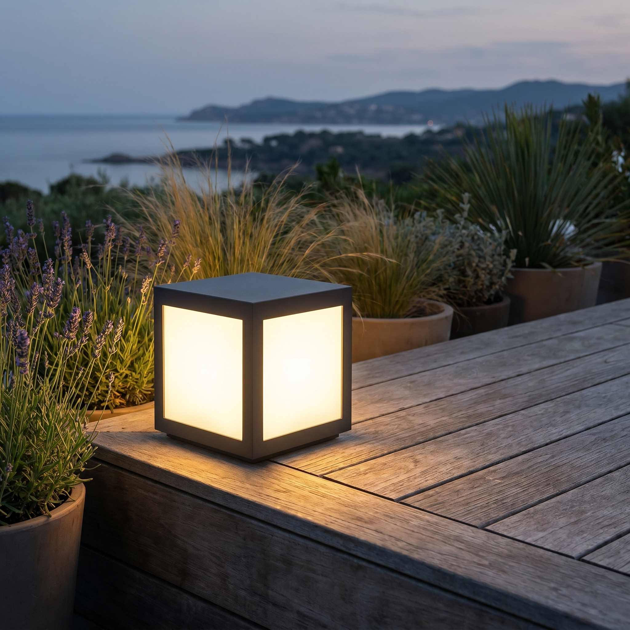 Square Pillar Light, Stainless Steel and PC, Solar or Hardwired