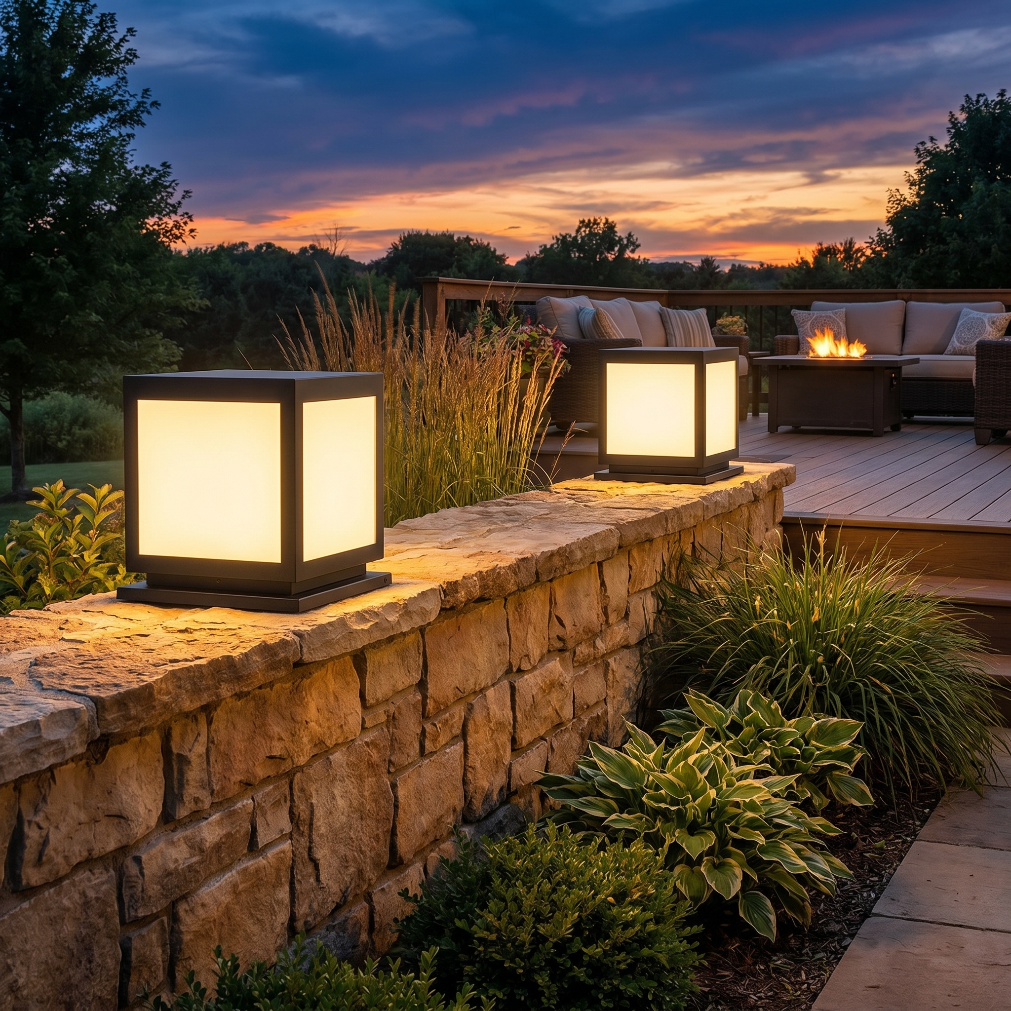 Square Pillar Light, Stainless Steel and PC, Solar or Hardwired