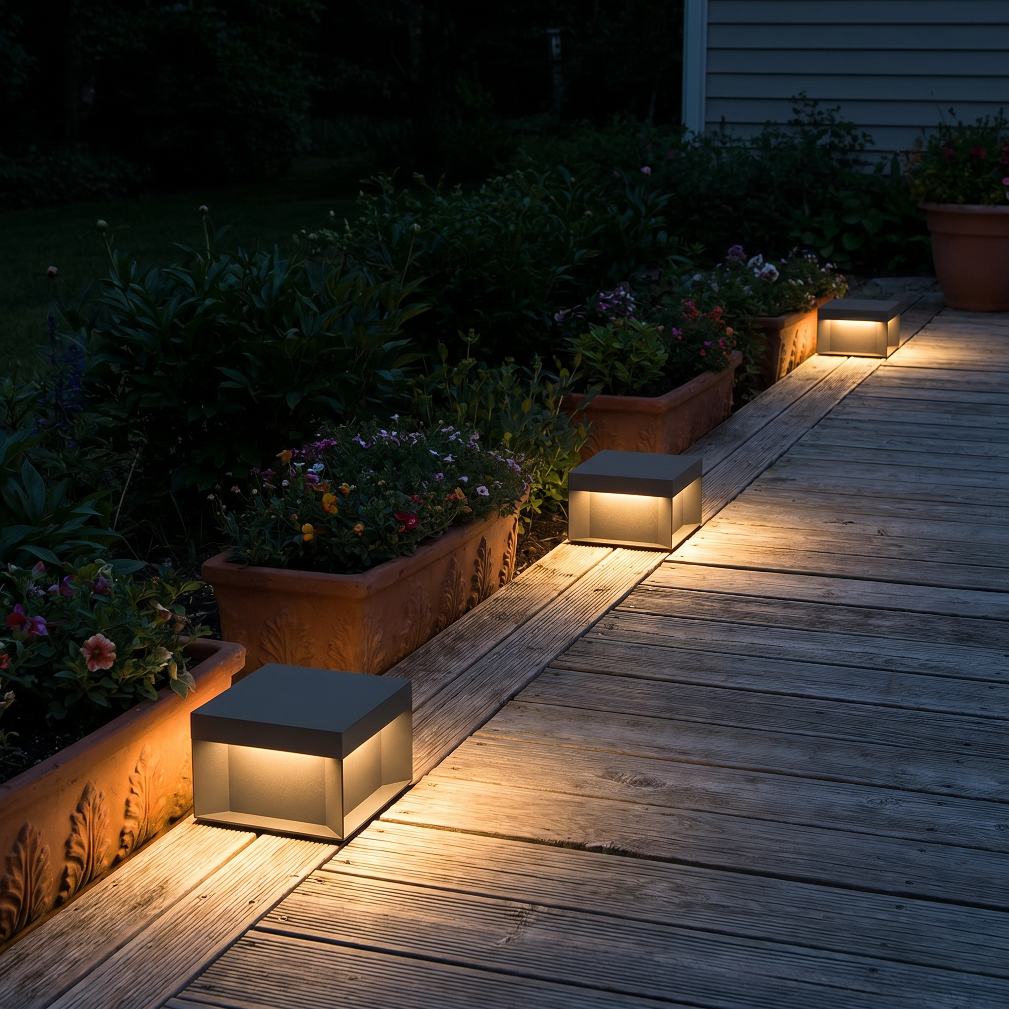 Square Solar Deck Light, Stainless Steel, IP65, Black, Five Sizes