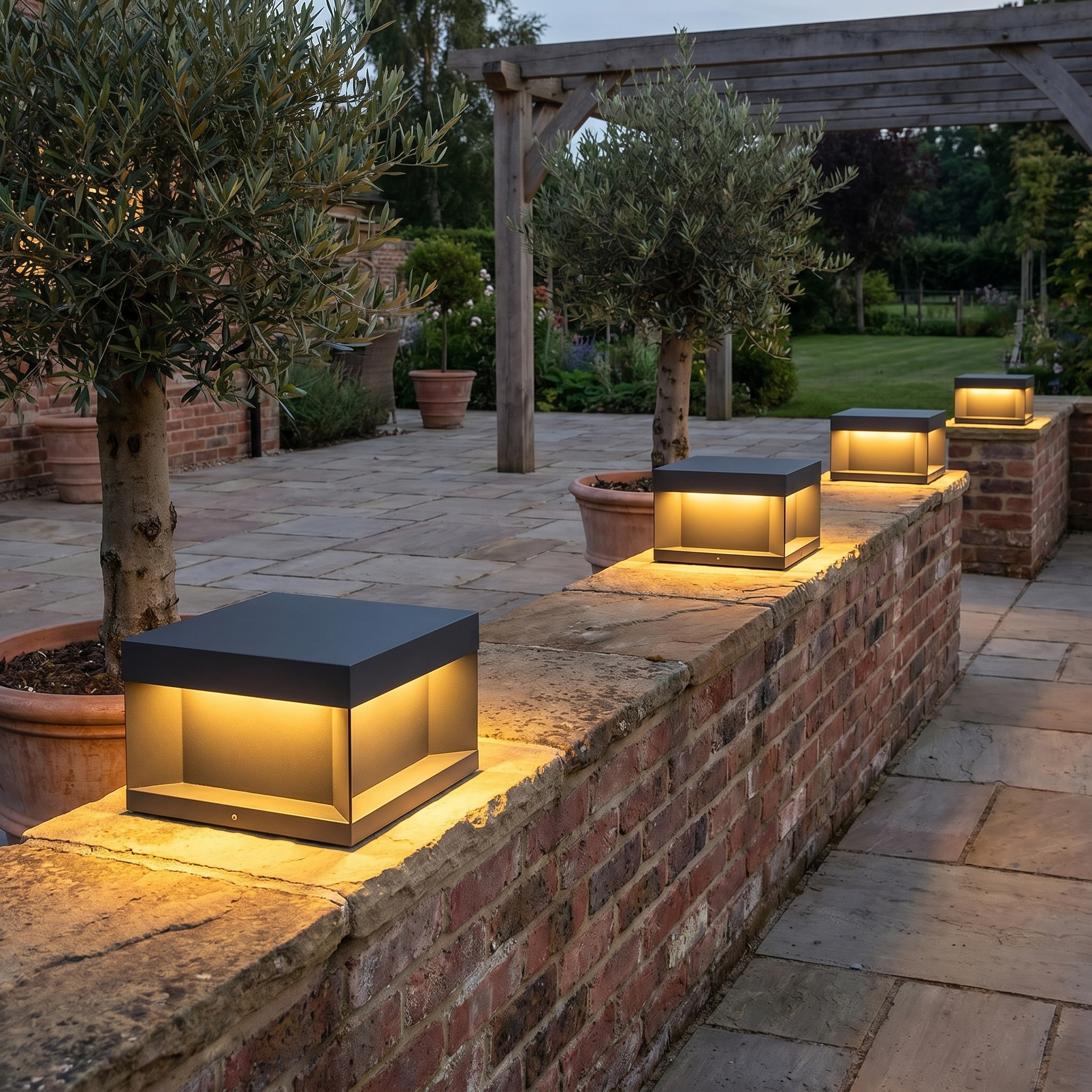 Square Solar Deck Light, Stainless Steel, IP65, Black, Five Sizes