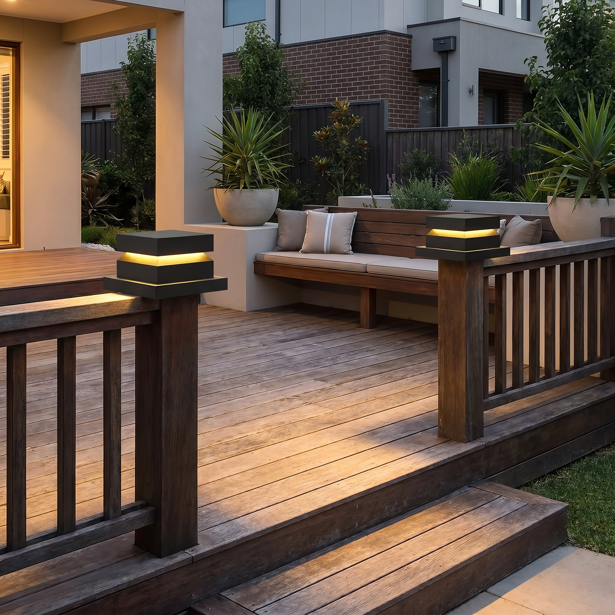Square Solar Deck Pillar Light, Stainless Steel, IP65, 3 Sizes